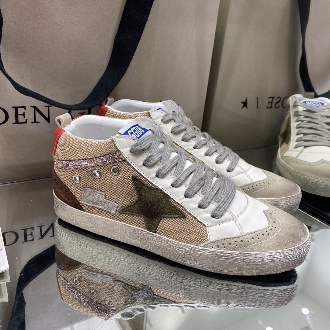 Golden Goose Superstar Mid Top Sneakers Beige/Red