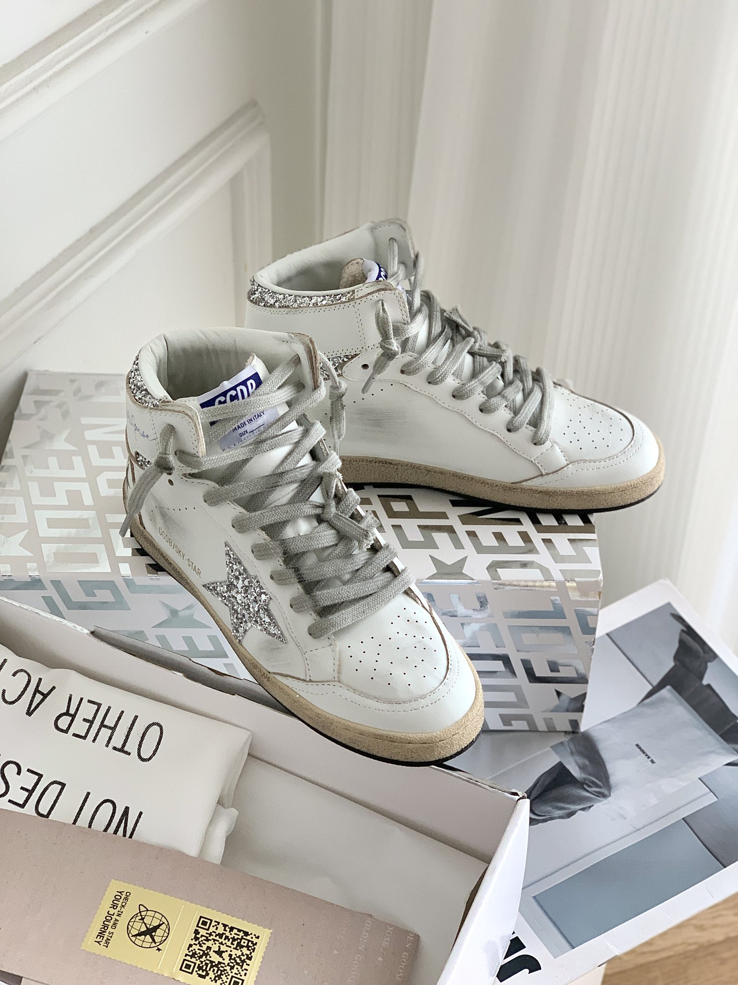 Golden Goose Sky-Star High-Top Sneakers Silver