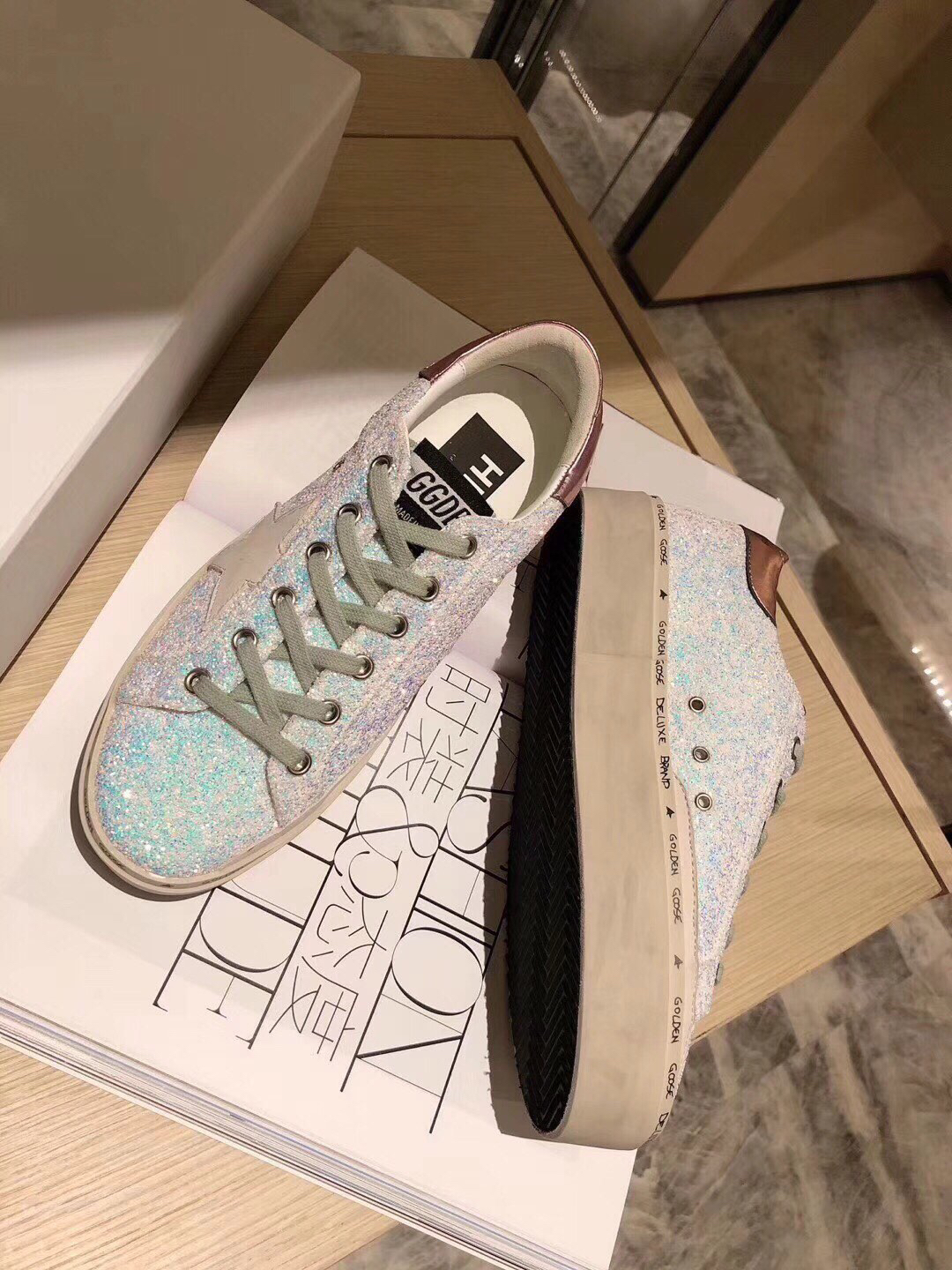Golden Goose Hi Star Platform Sneakers Iridescent Silver