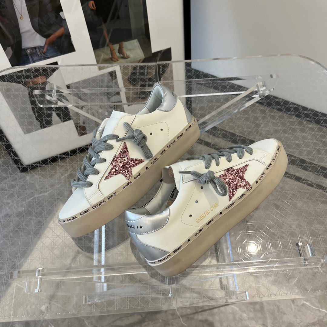 Golden Goose Hi Star Platform Sneakers White Pink Silver