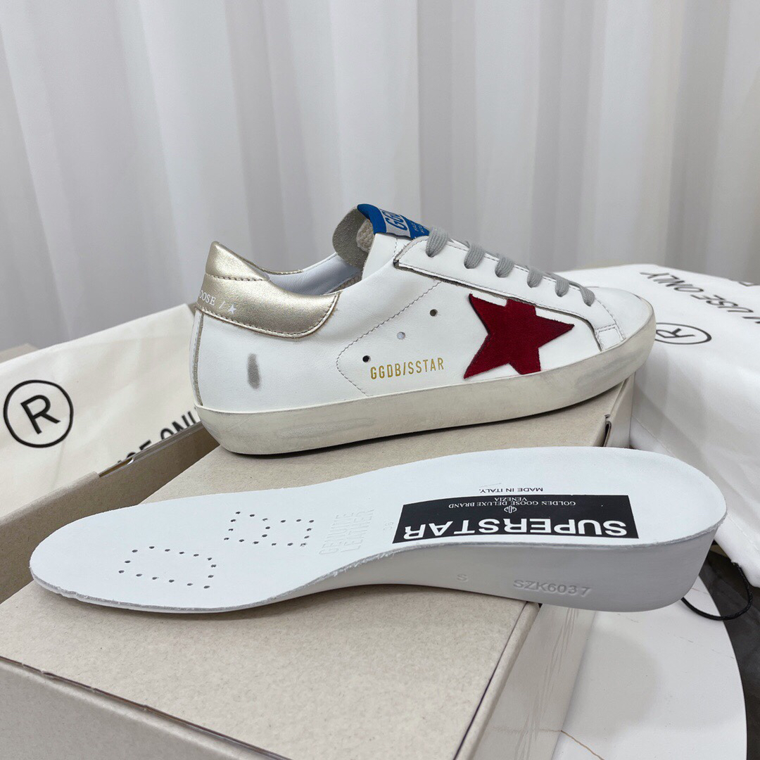 Golden Goose Superstar Distressed Leather Sneakers Gold/Red/White