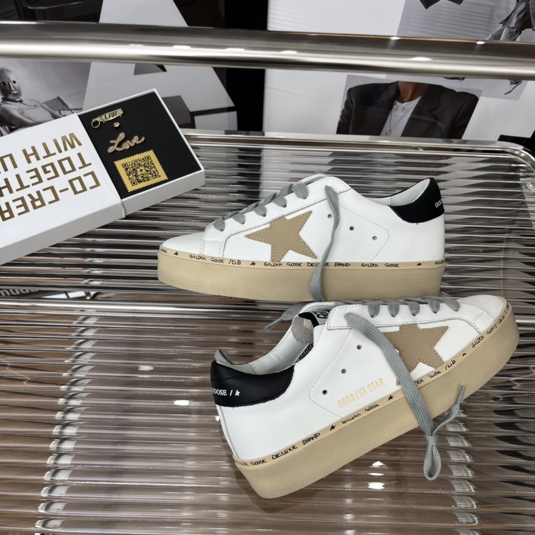 Golden Goose Hi Star Platform Sneakers White/Beige/Black