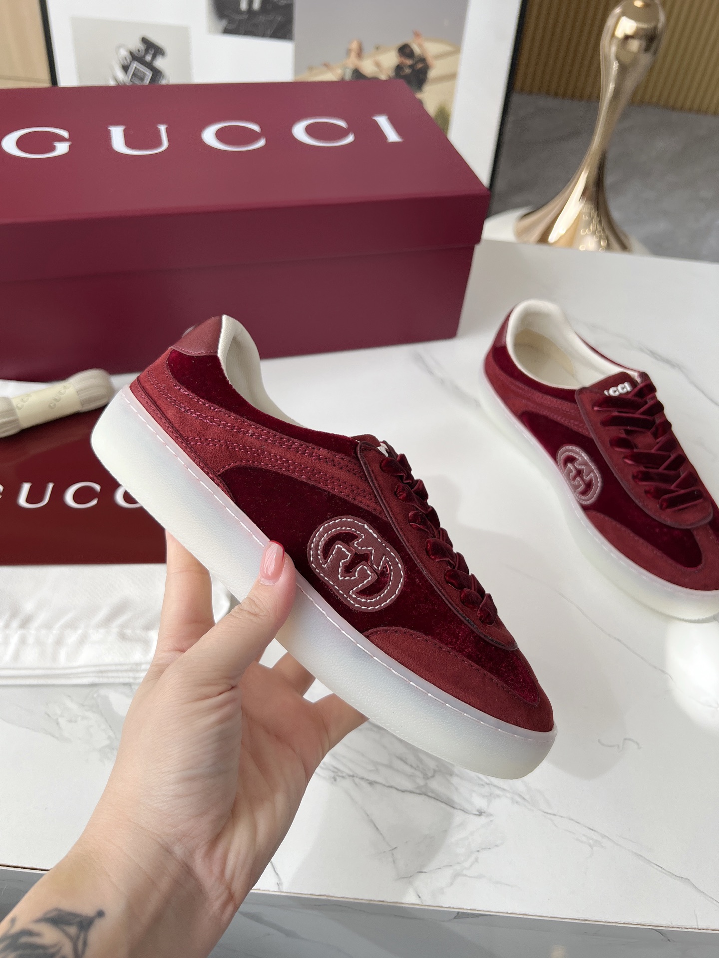 Gucci Double G Trainer Sneakers Burgundy