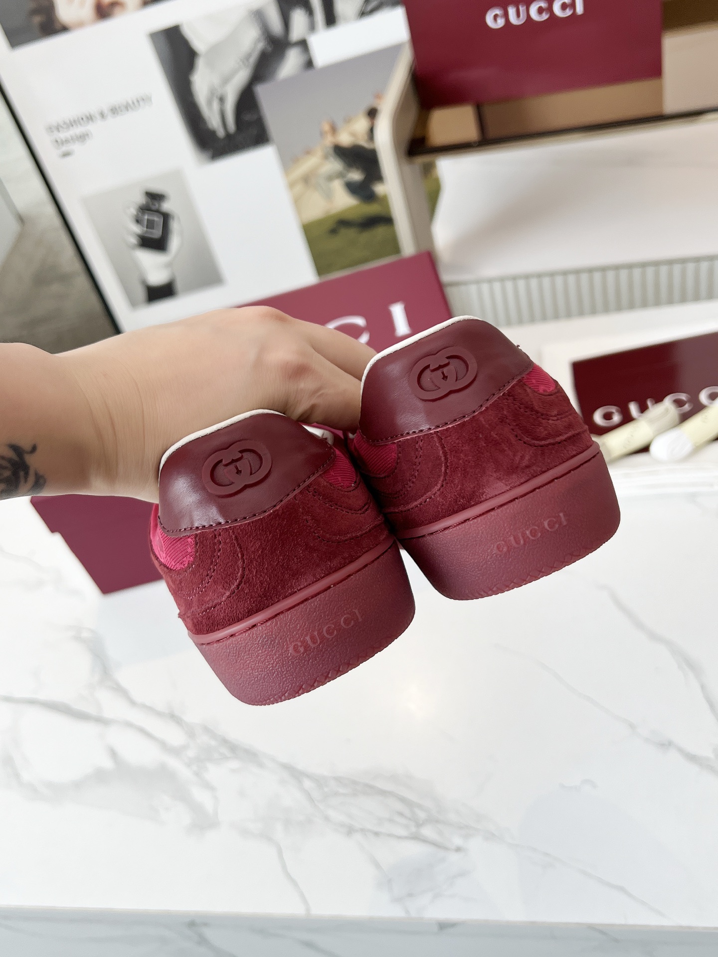 Gucci GG Monogram Trainer Sneakers Burgundy