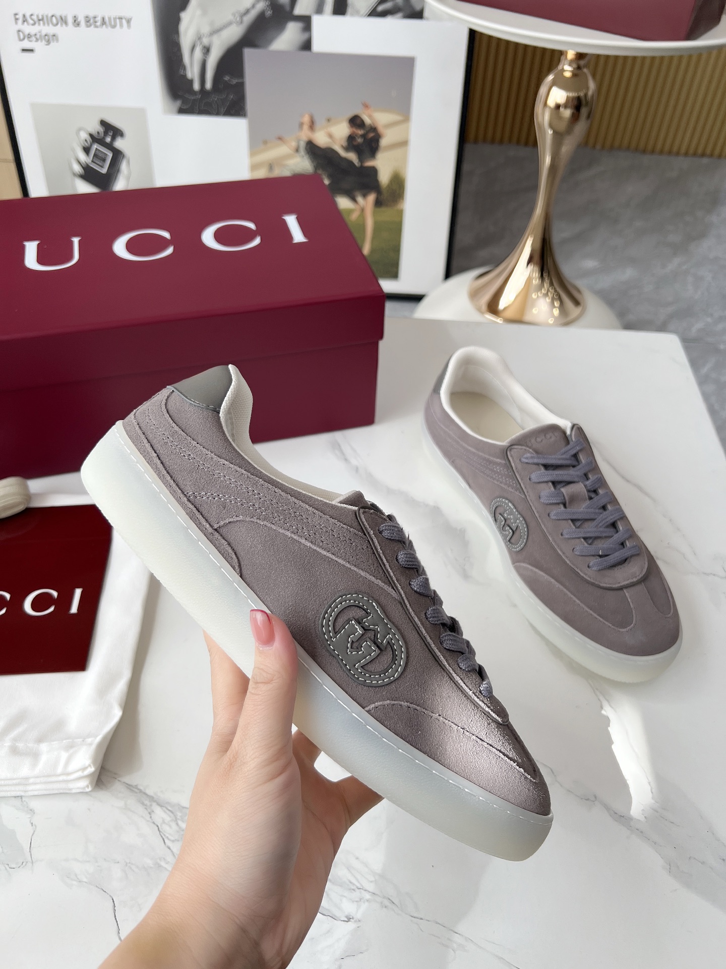 Gucci GG Suede Trainer Sneakers Gray