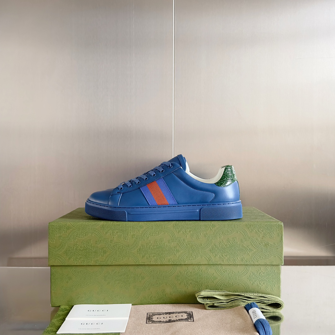 Gucci Ace Leather Low-Top Sneakers Blue