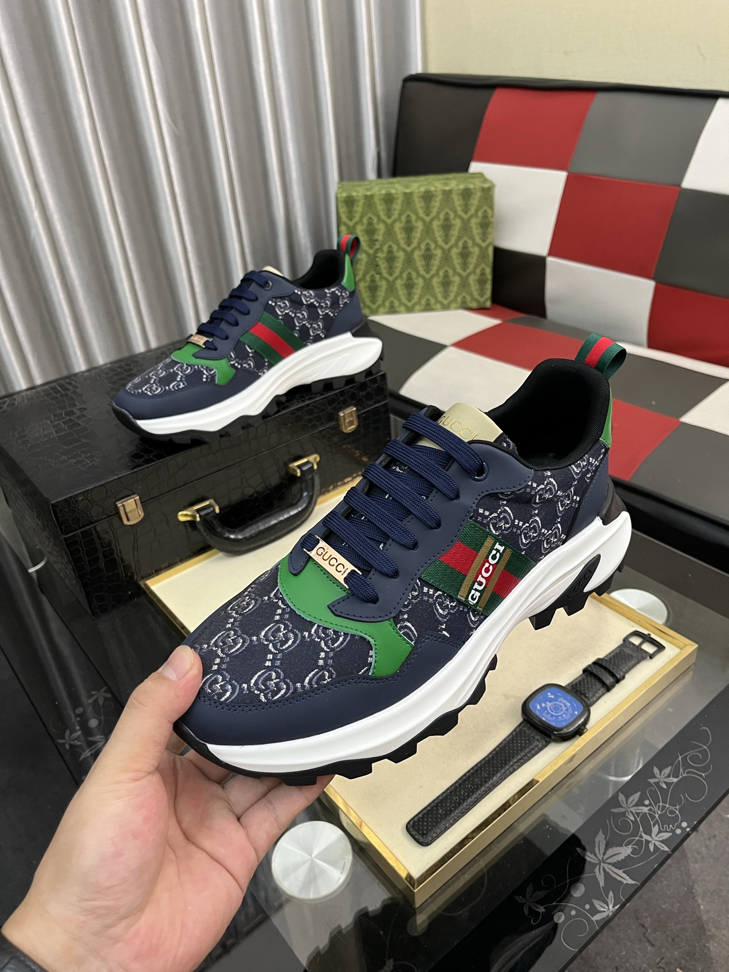Gucci GG Canvas Chunky Sneakers Navy/Green/Red