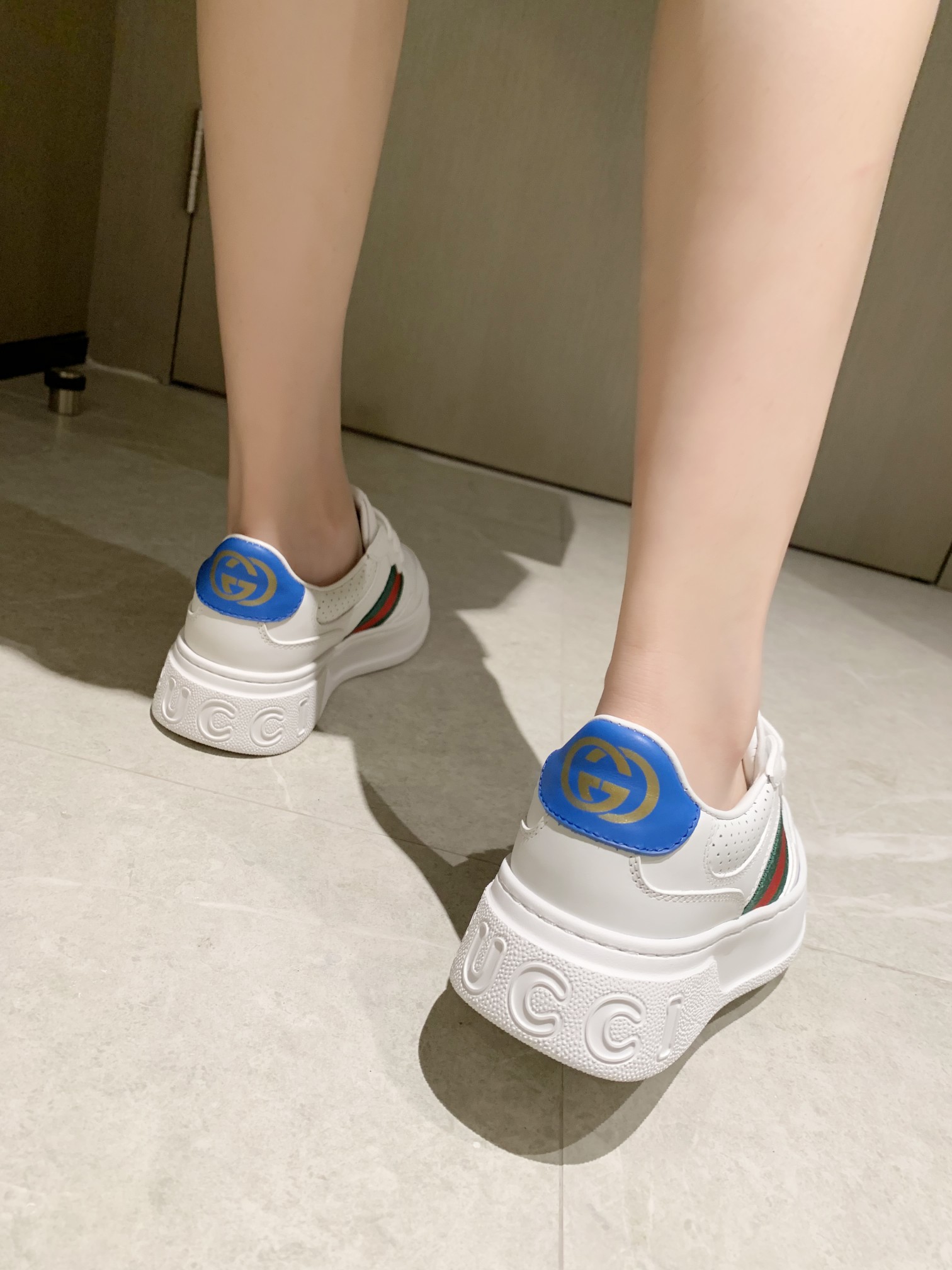 Gucci Platform Leather Sneakers White/Blue
