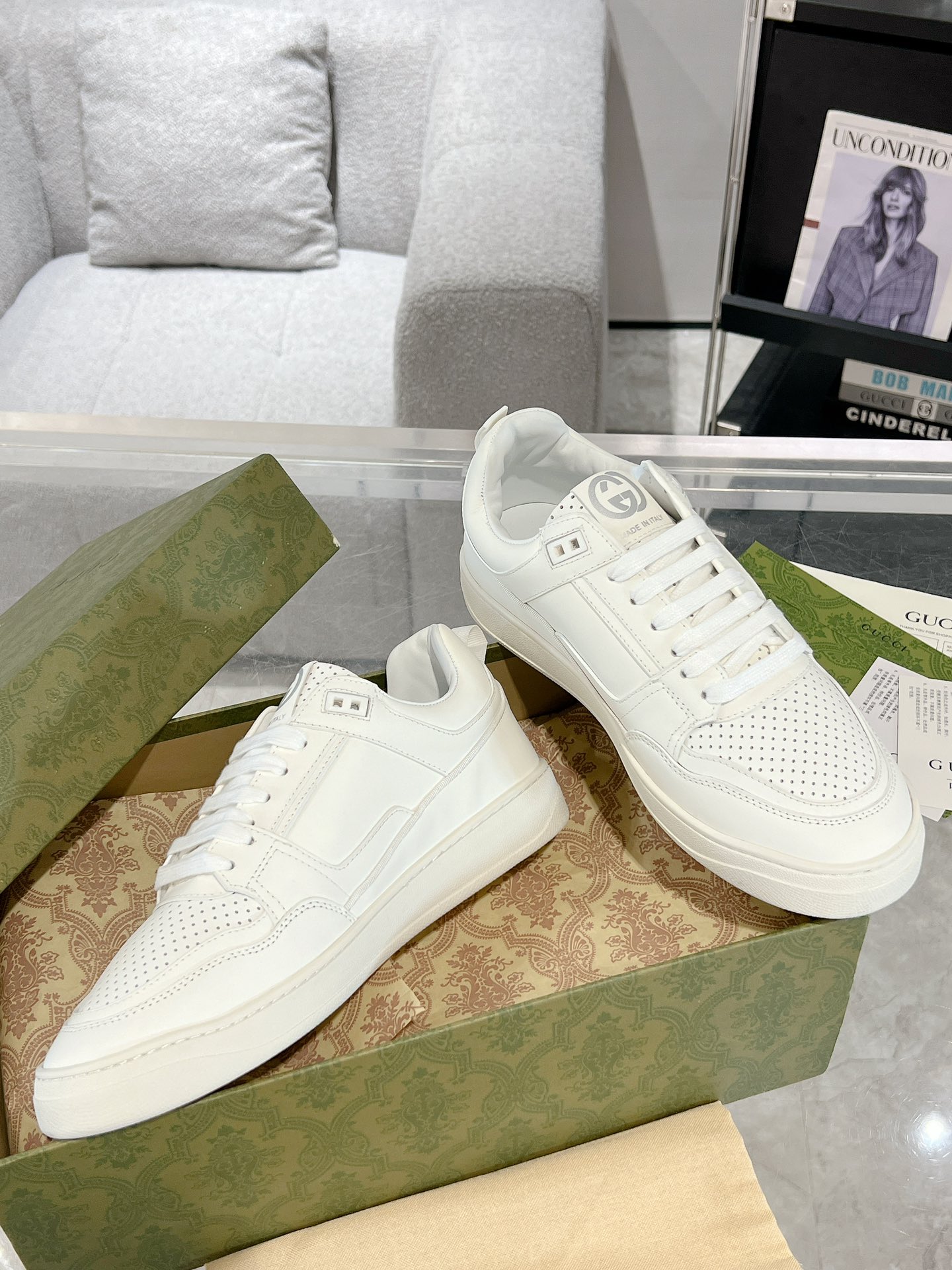 Gucci Retro GG Leather Sneakers White