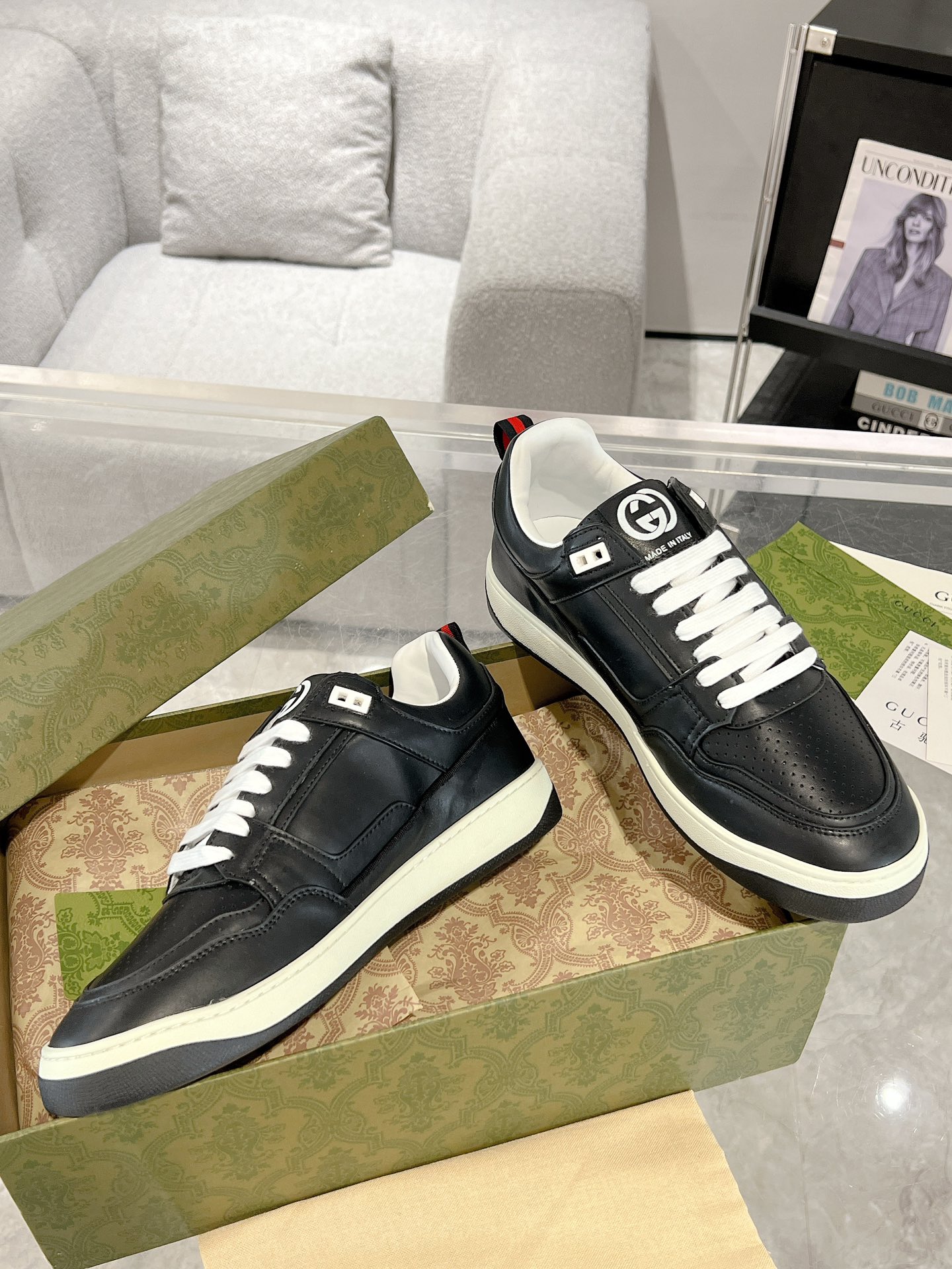Gucci GG Logo Leather Sneakers Black