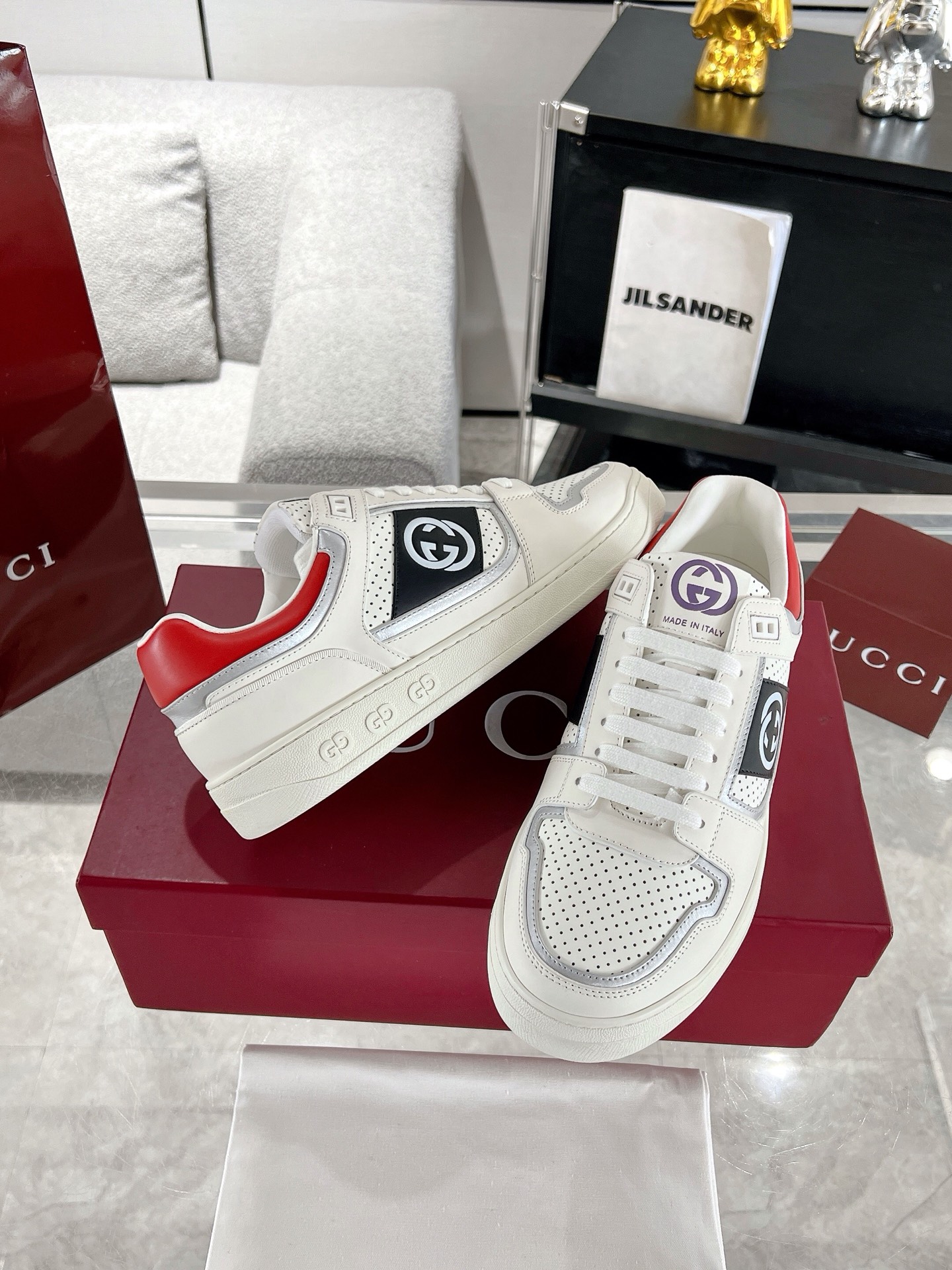 Gucci GG Panel Leather Sneakers White/Red