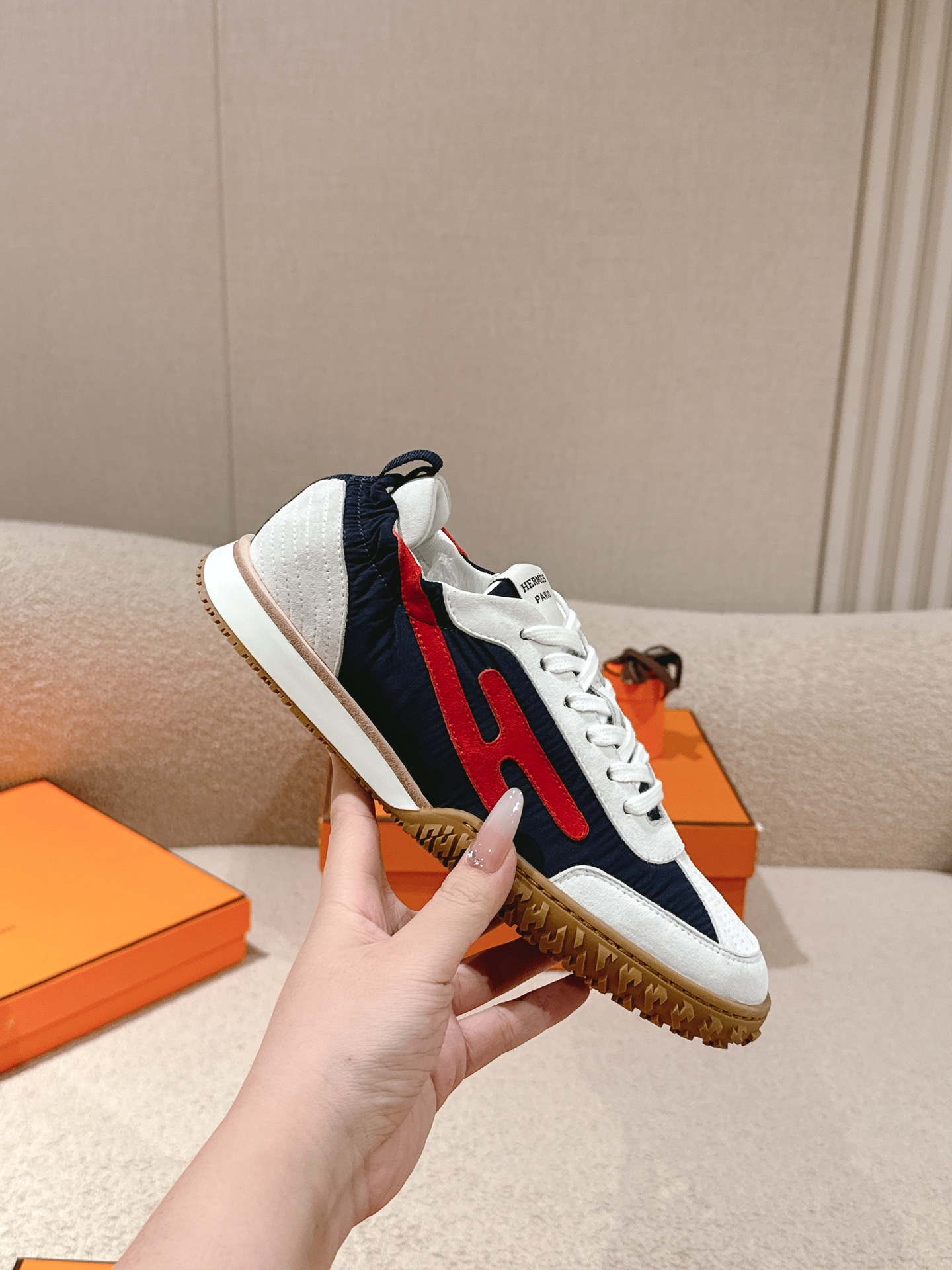 Hermes Suede H Sneakers Navy