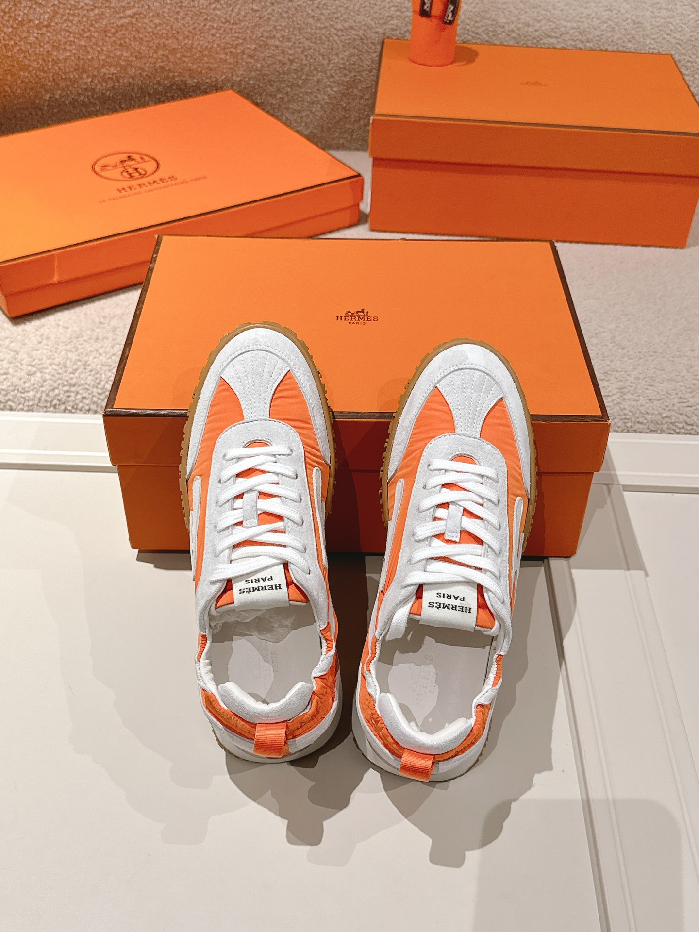 Hermes Suede Leather H Sneaker Orange