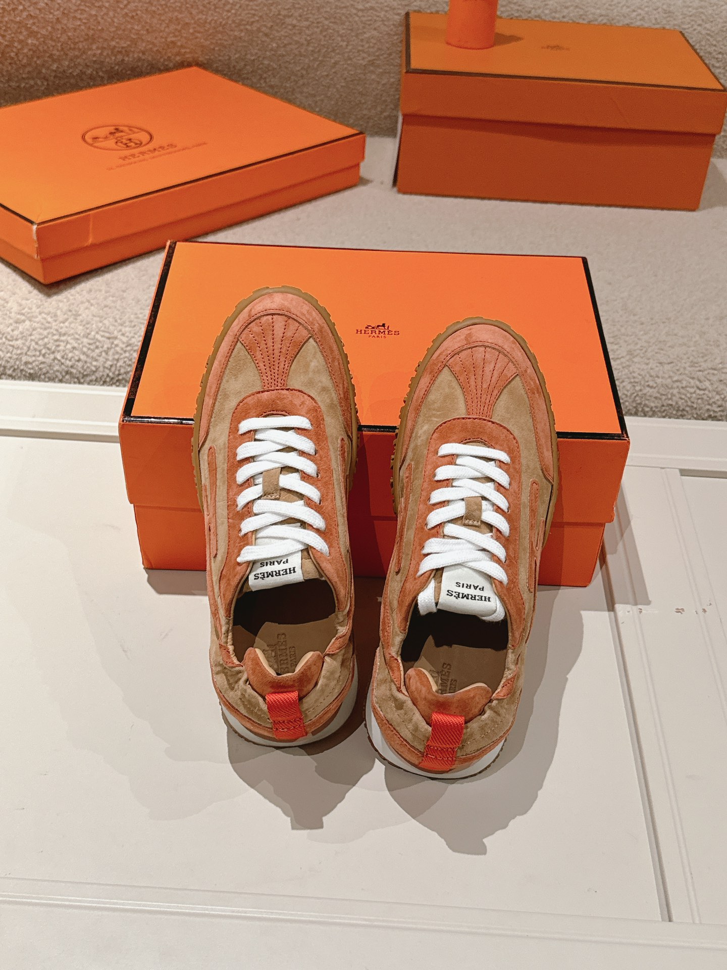 Hermes H Suede Sneakers Tan