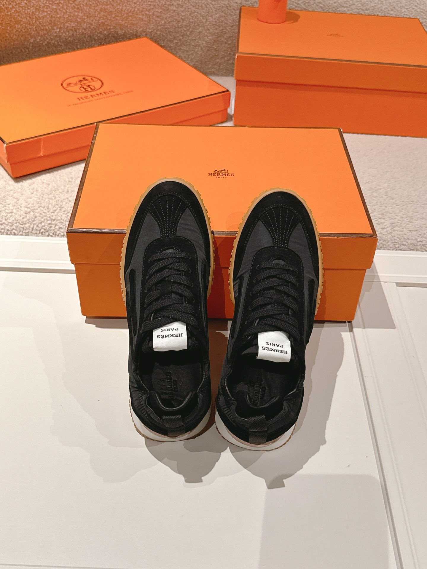 Hermes H Detail Suede Sneaker Black