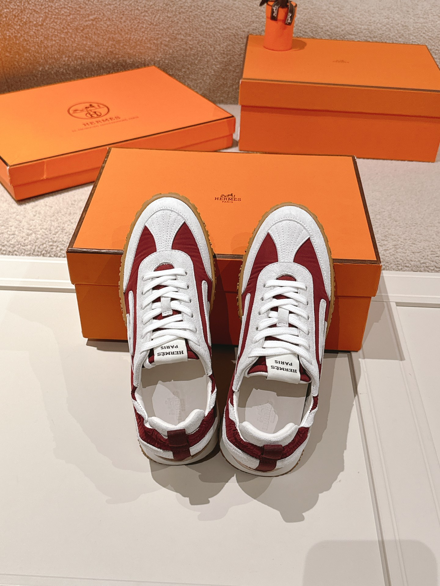 Hermes Suede Leather H Sneaker White