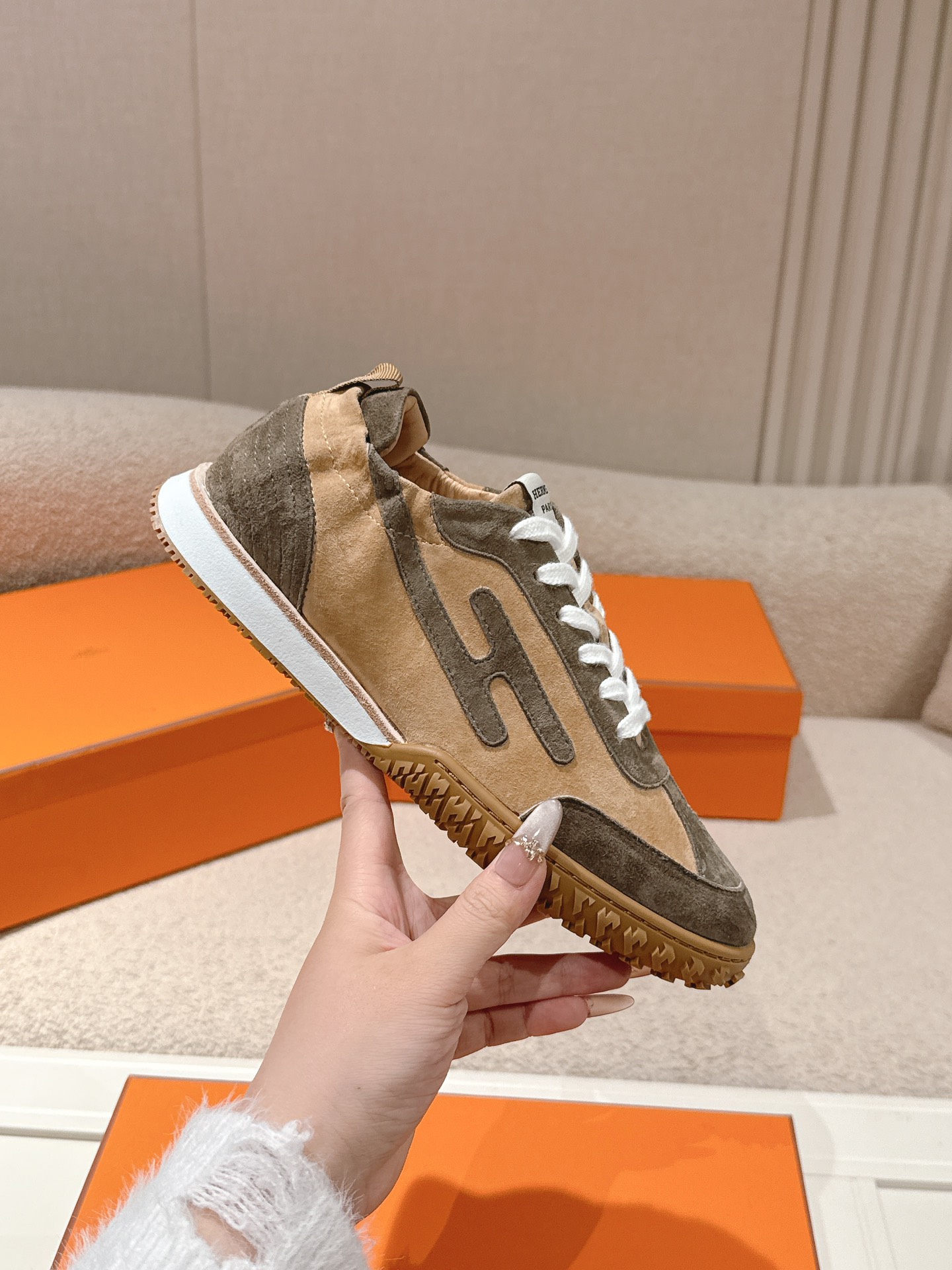 Hermes Suede H Logo Sneakers Multicolor