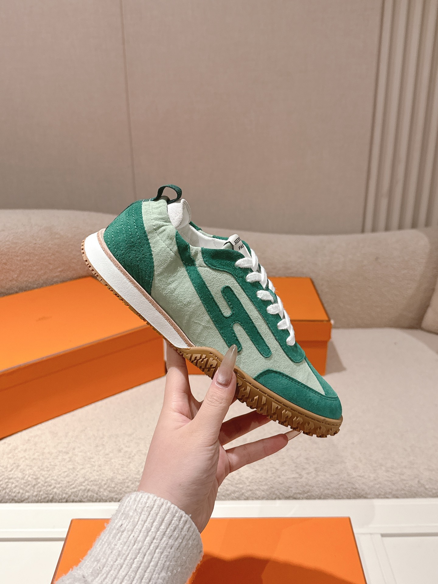 Hermes Suede H Sneaker Green