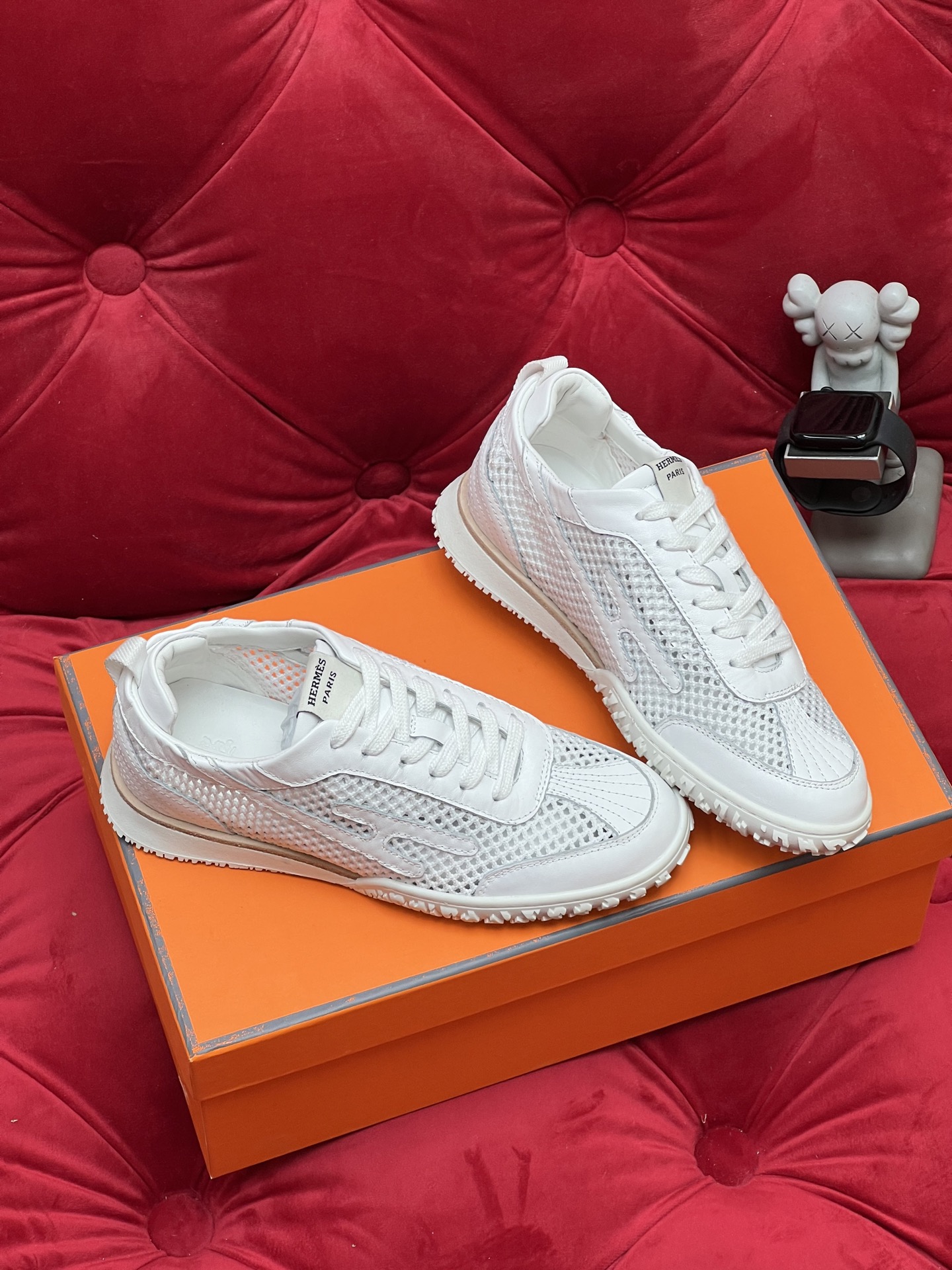 Hermes Jet Suede Mesh Sneakers White