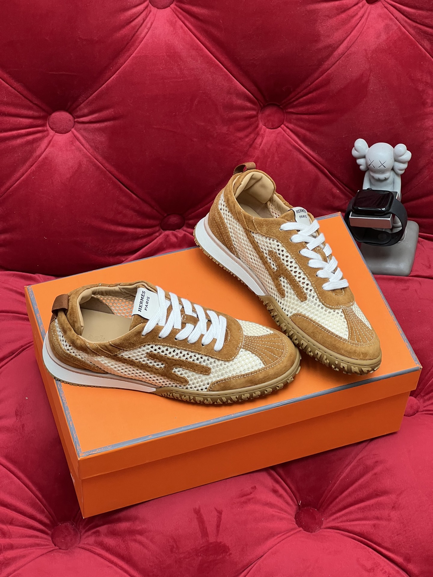 Hermes Jet Suede Mesh Sneakers Brown