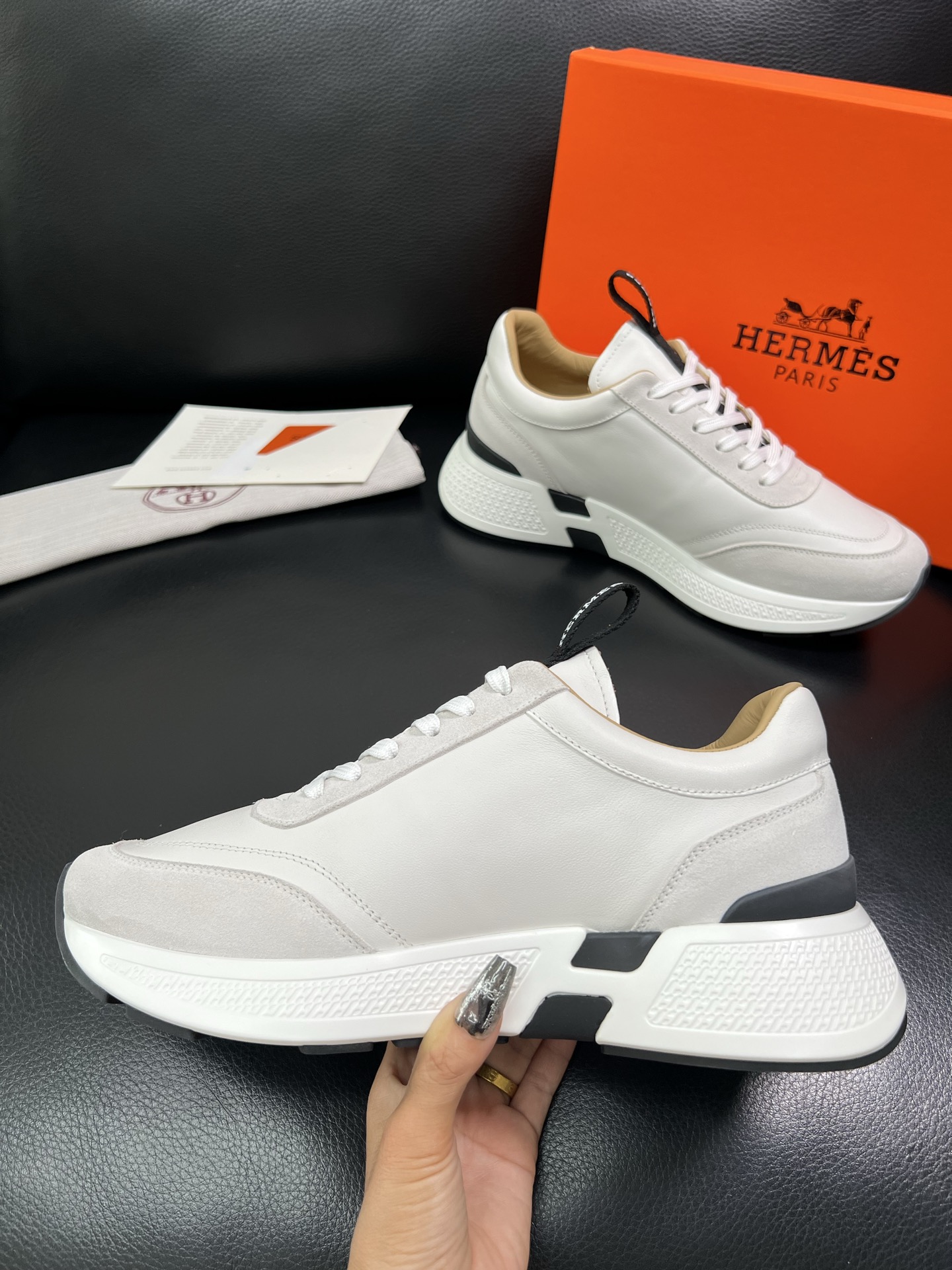 Hermes Leather Low-Top Sneakers White