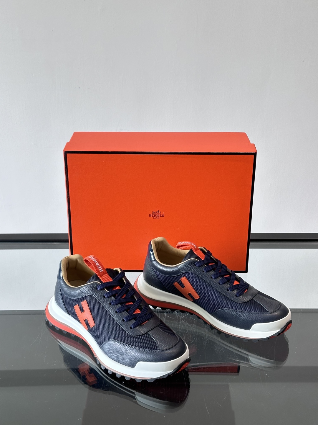 Hermes Hugo Platform Sneakers Navy/Red