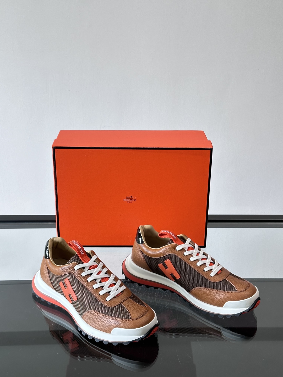 Hermes Hugo Platform Sneakers Brown