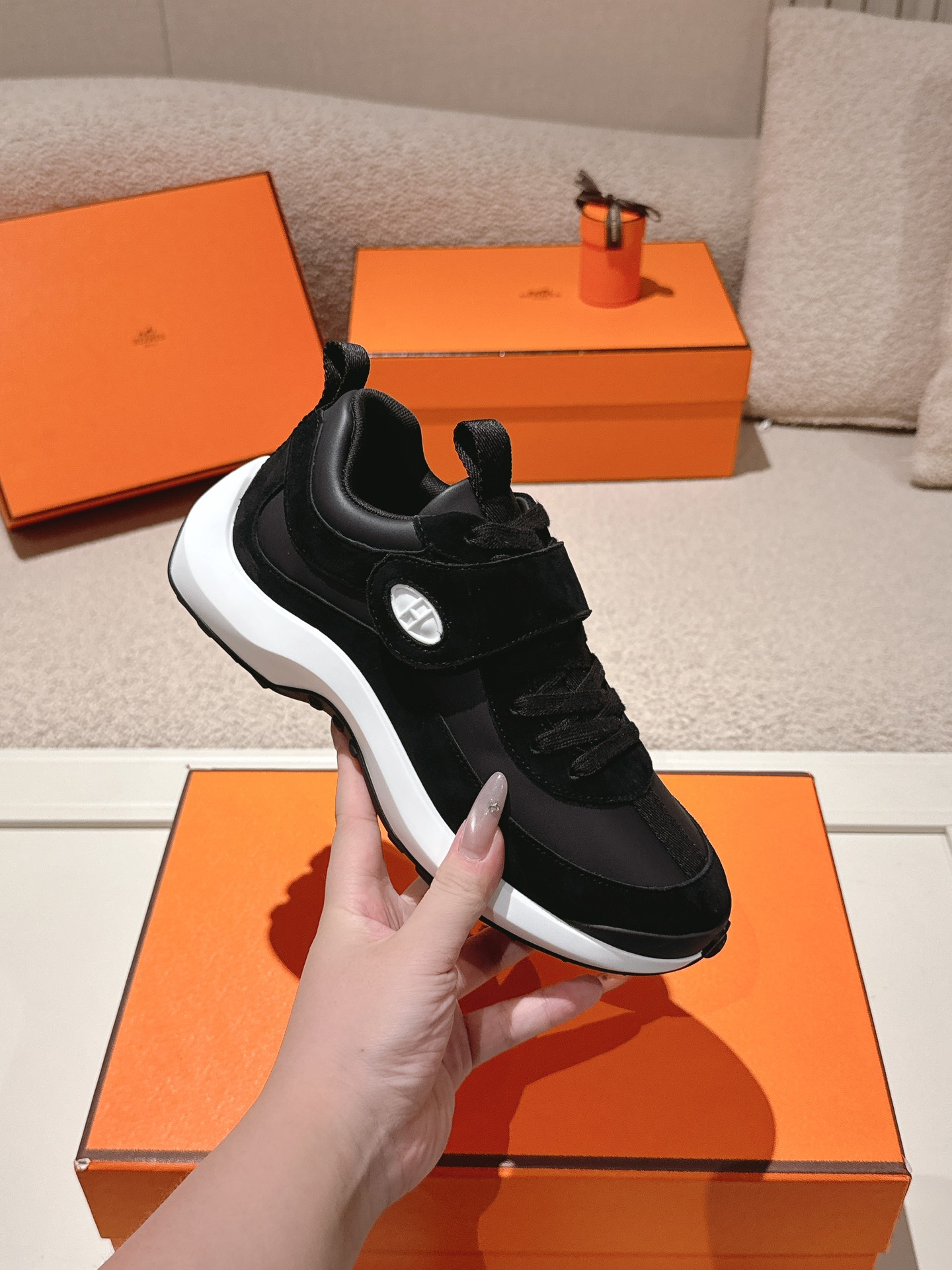 Hermes Calfskin Sport Sneakers Black