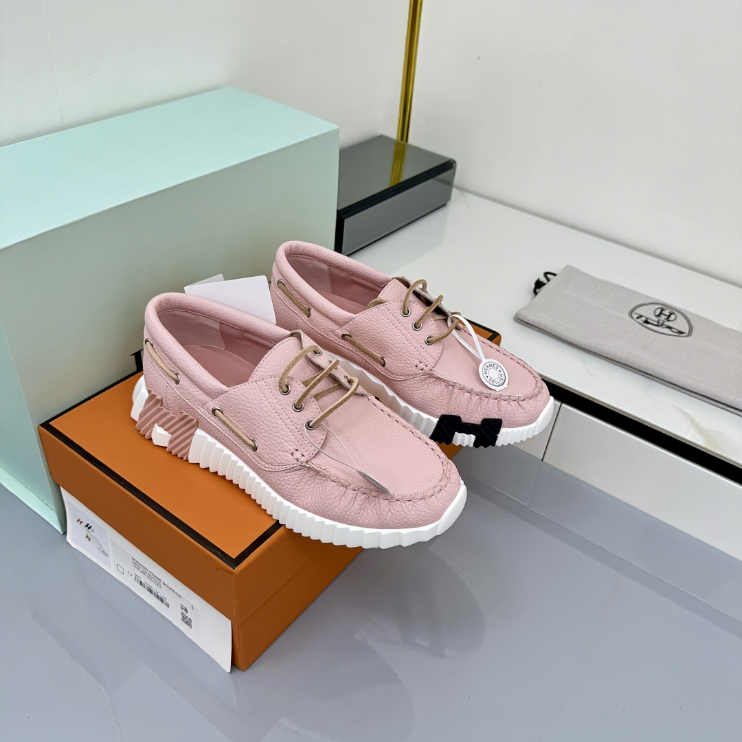 Hermes Loosneaker Leather Casual Sneakers Pink
