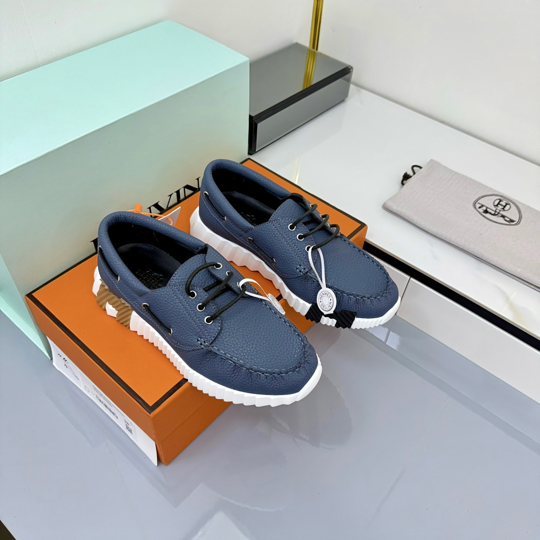 Hermes Loosneaker Leather Sneaker Navy Blue