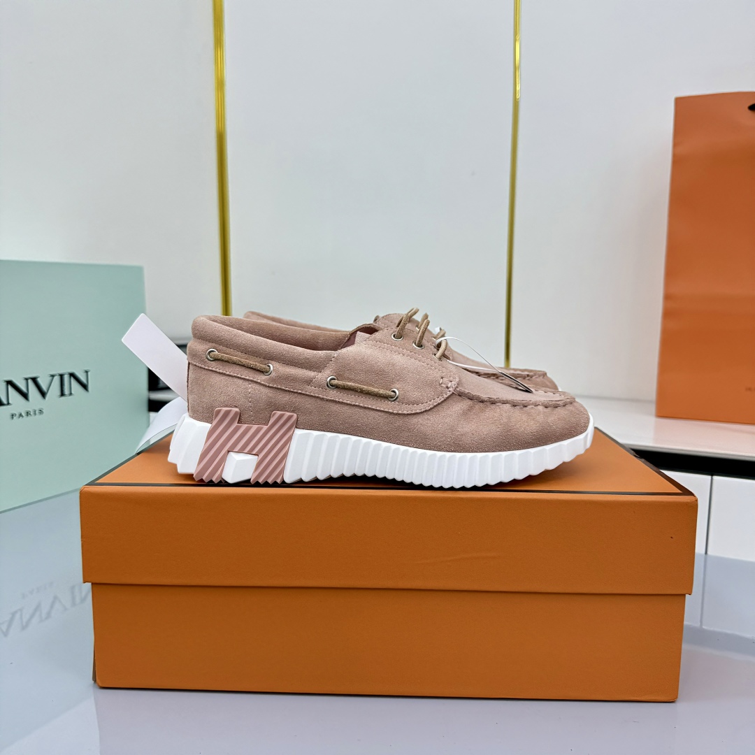 Hermes Loosneaker Suede Leather Sneakers Pink