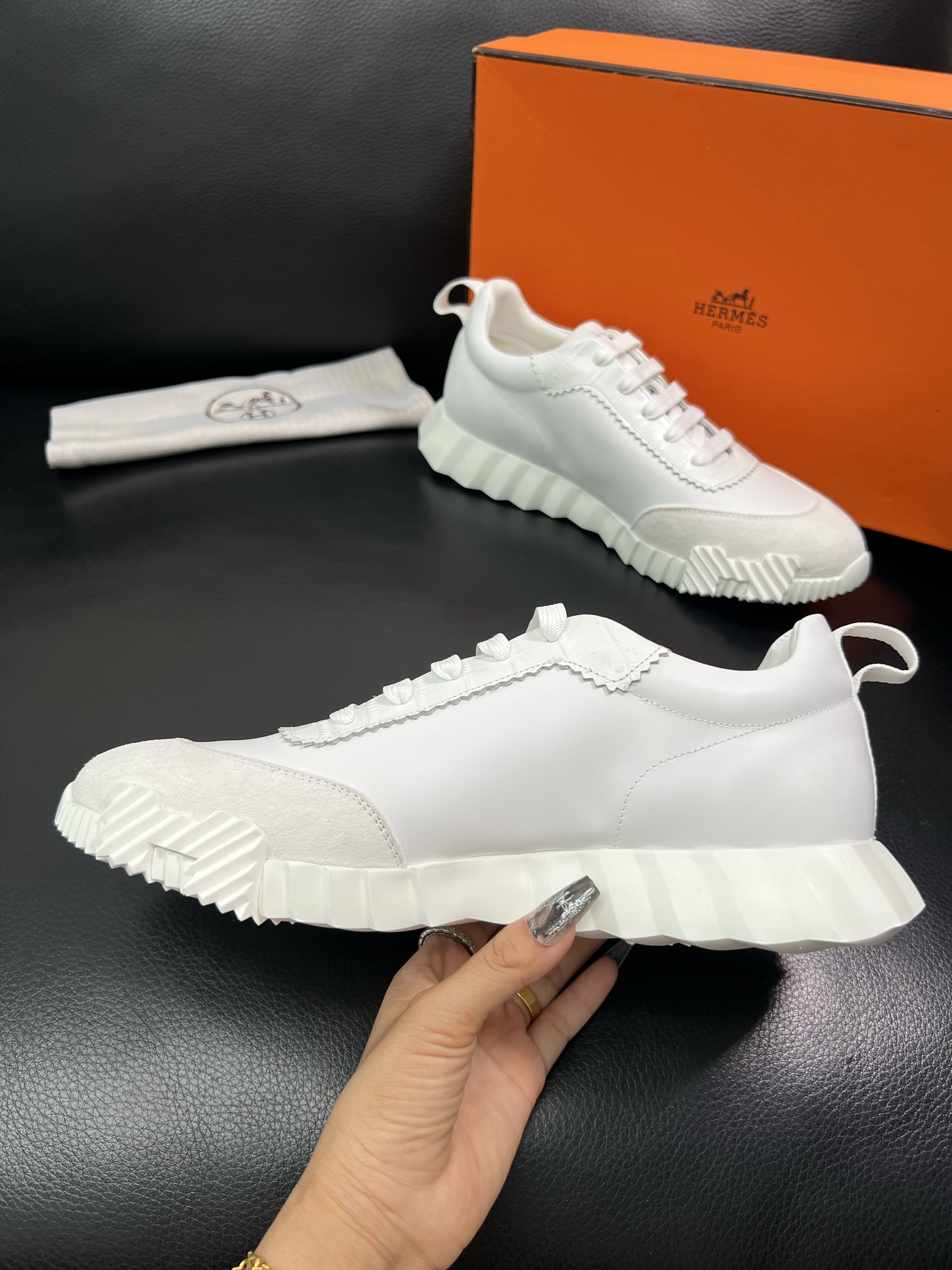 Hermes Leather Low-Top Sneakers White
