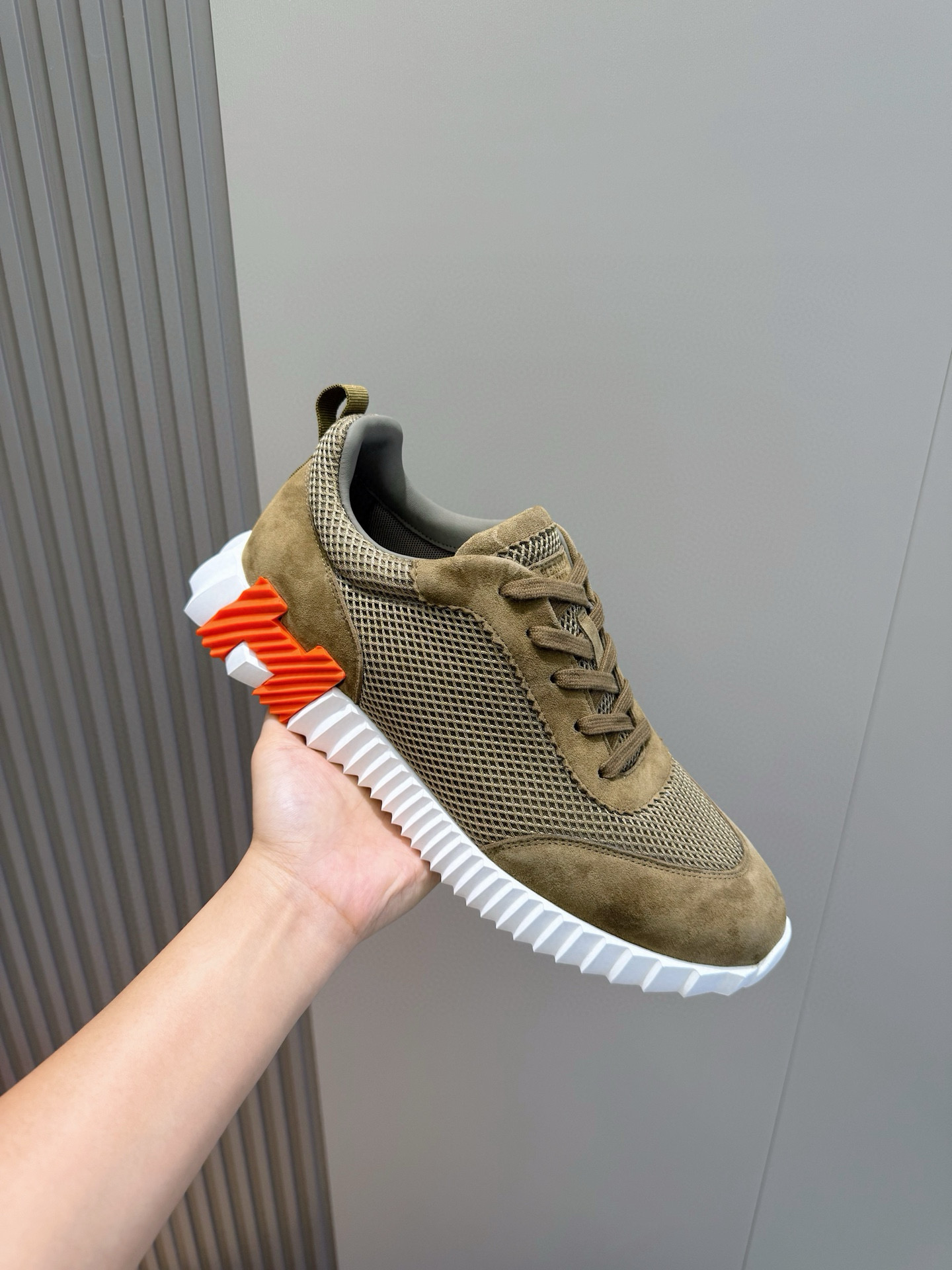 Hermes Bouncing Mesh Sneakers Khaki