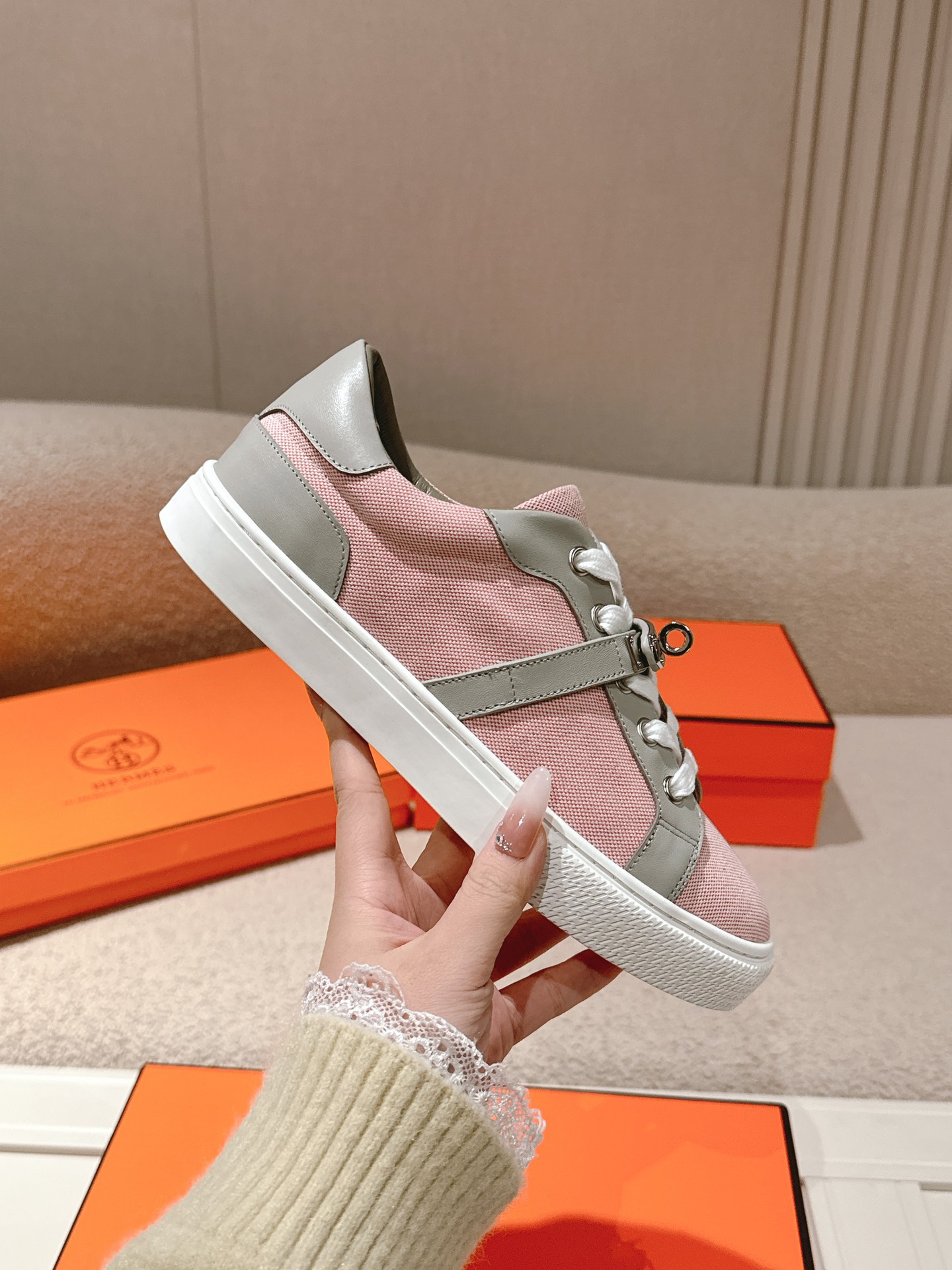 Hermes Kelly Buckle Sneakers Pink