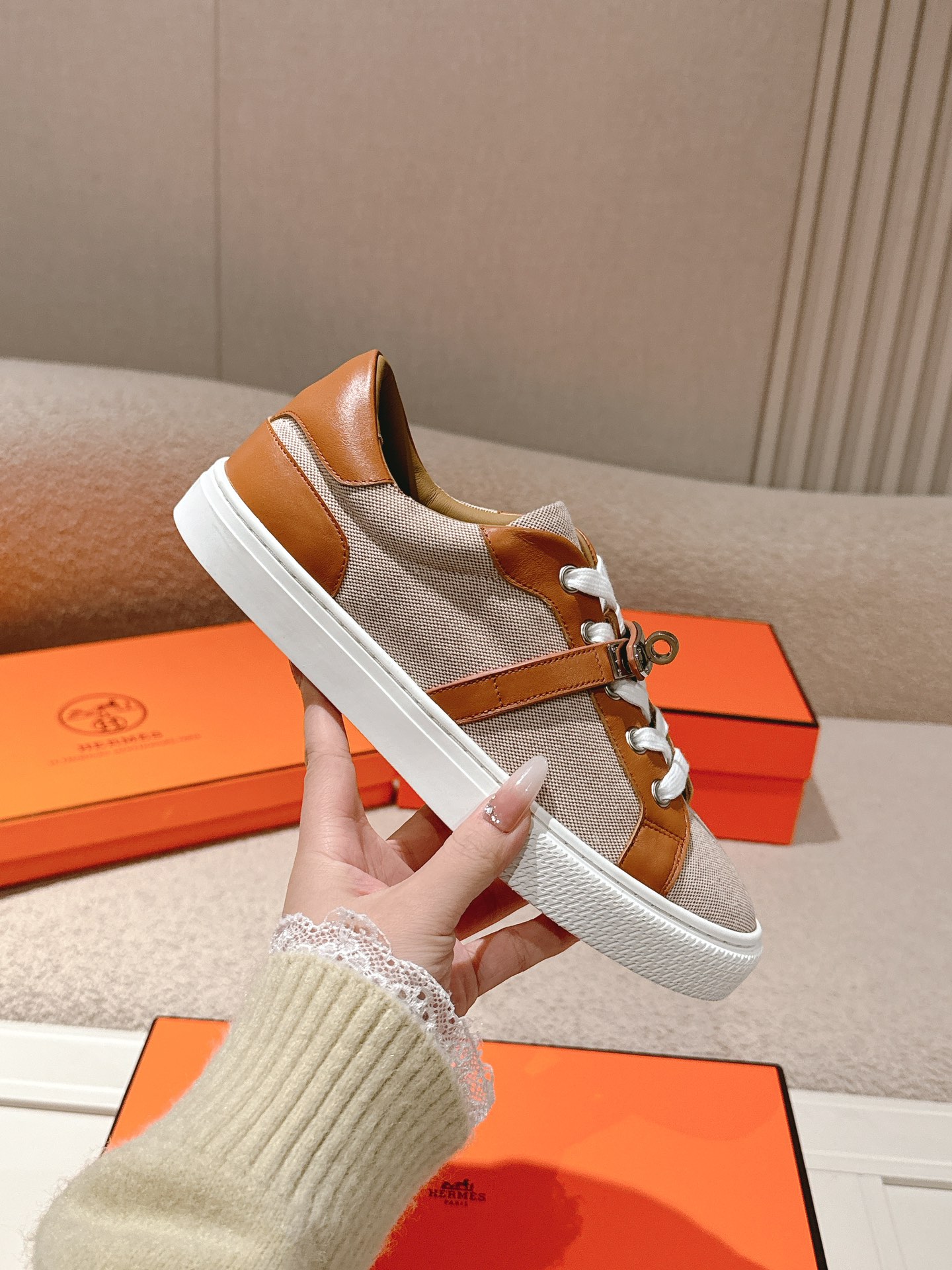 Hermes Kelly Buckle Sneaker Brown
