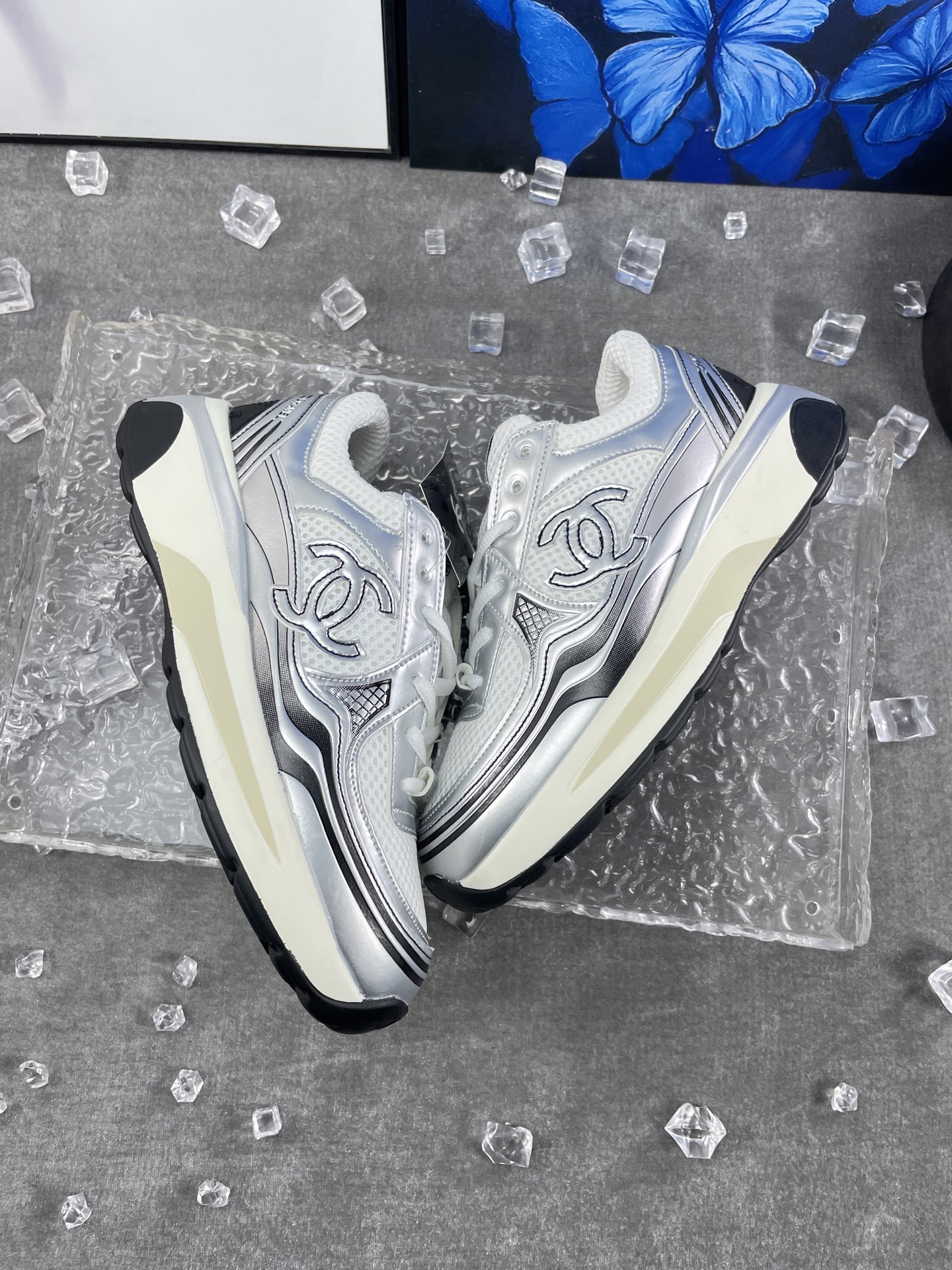 Chanel 8811 Chunky Mesh Sneakers Silver