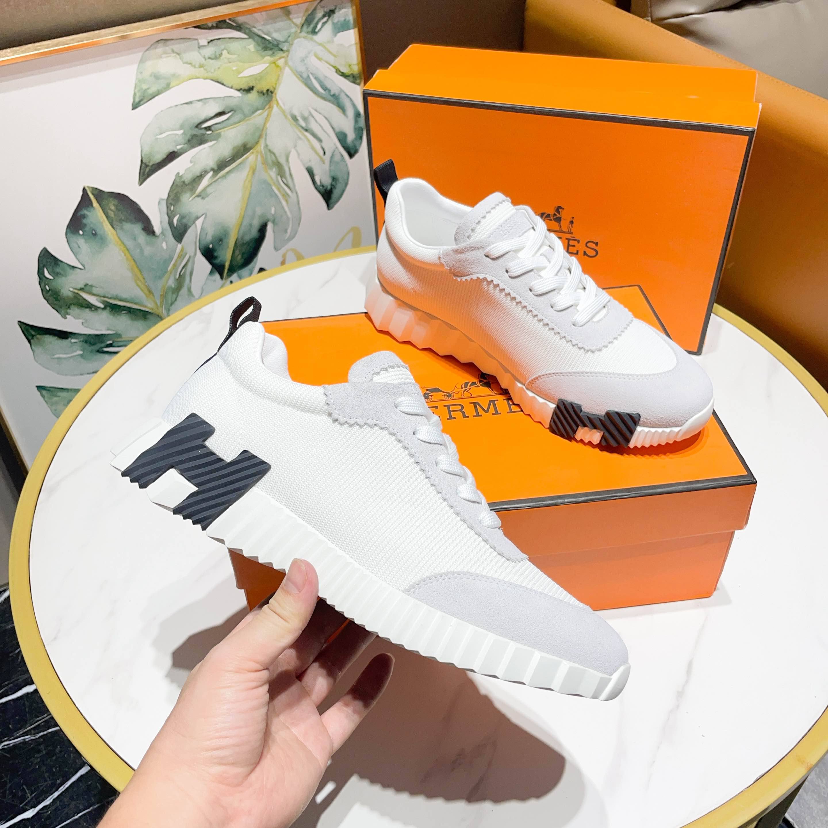 Hermes H Logo Chunky Sneakers White