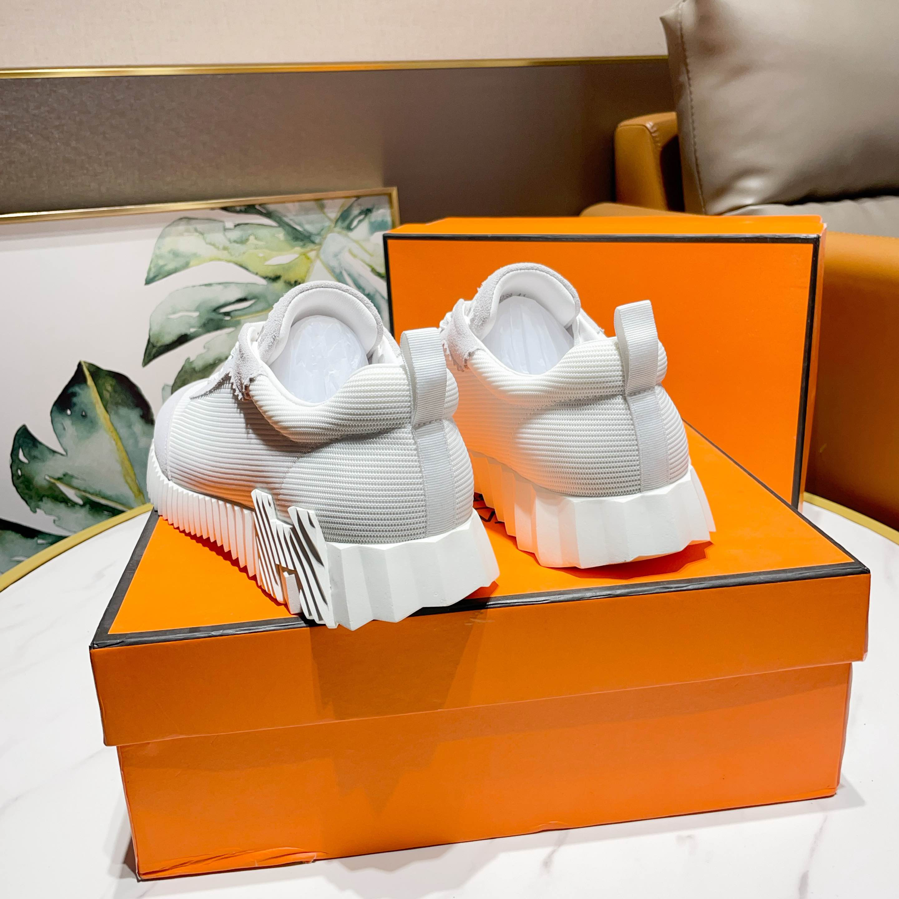 Hermes H Logo Canvas Sneaker White