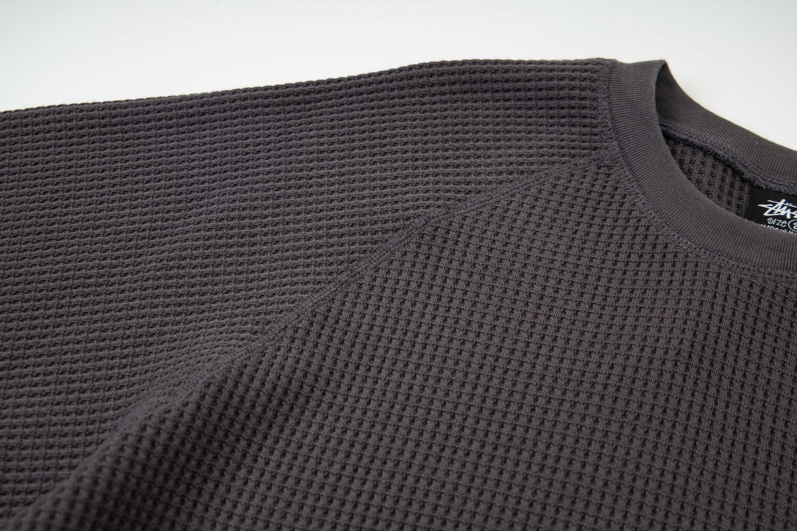 Stussy Waffle Raglan Logo Tee Dark Grey