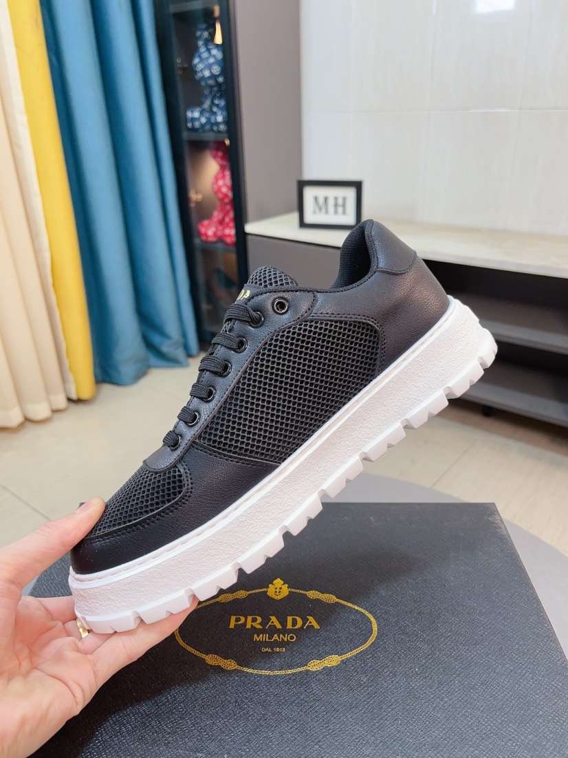 Prada Mesh Leather Sneakers Black
