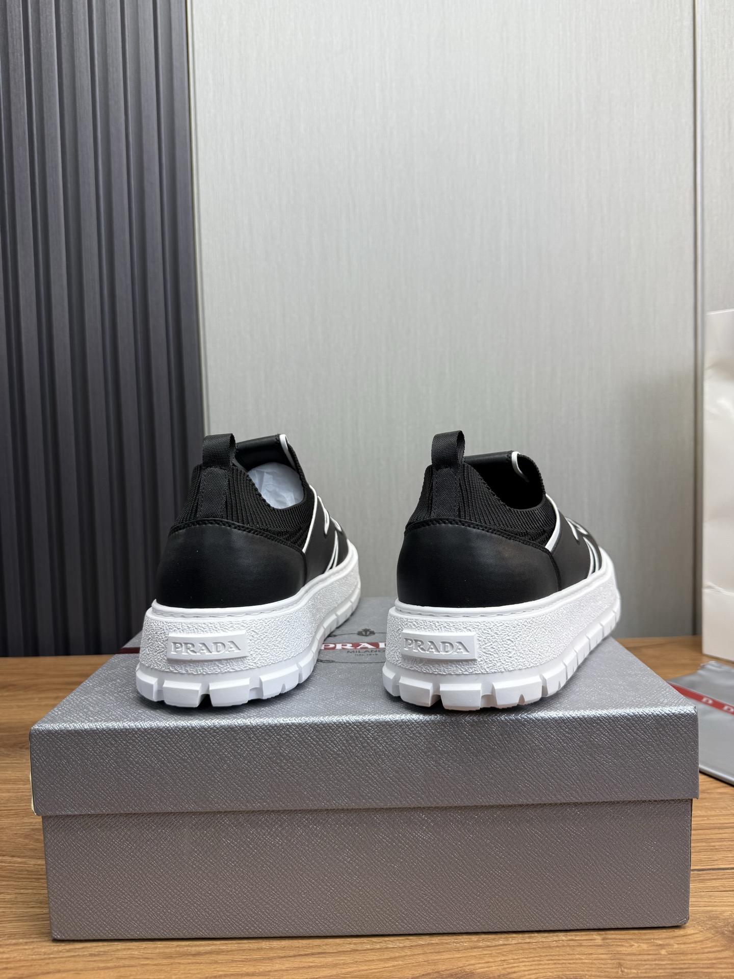 Prada Milano Mesh Slip-On Sneakers Black/White