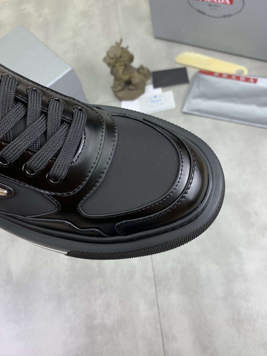 Prada Milano Leather Platform Sneakers Black