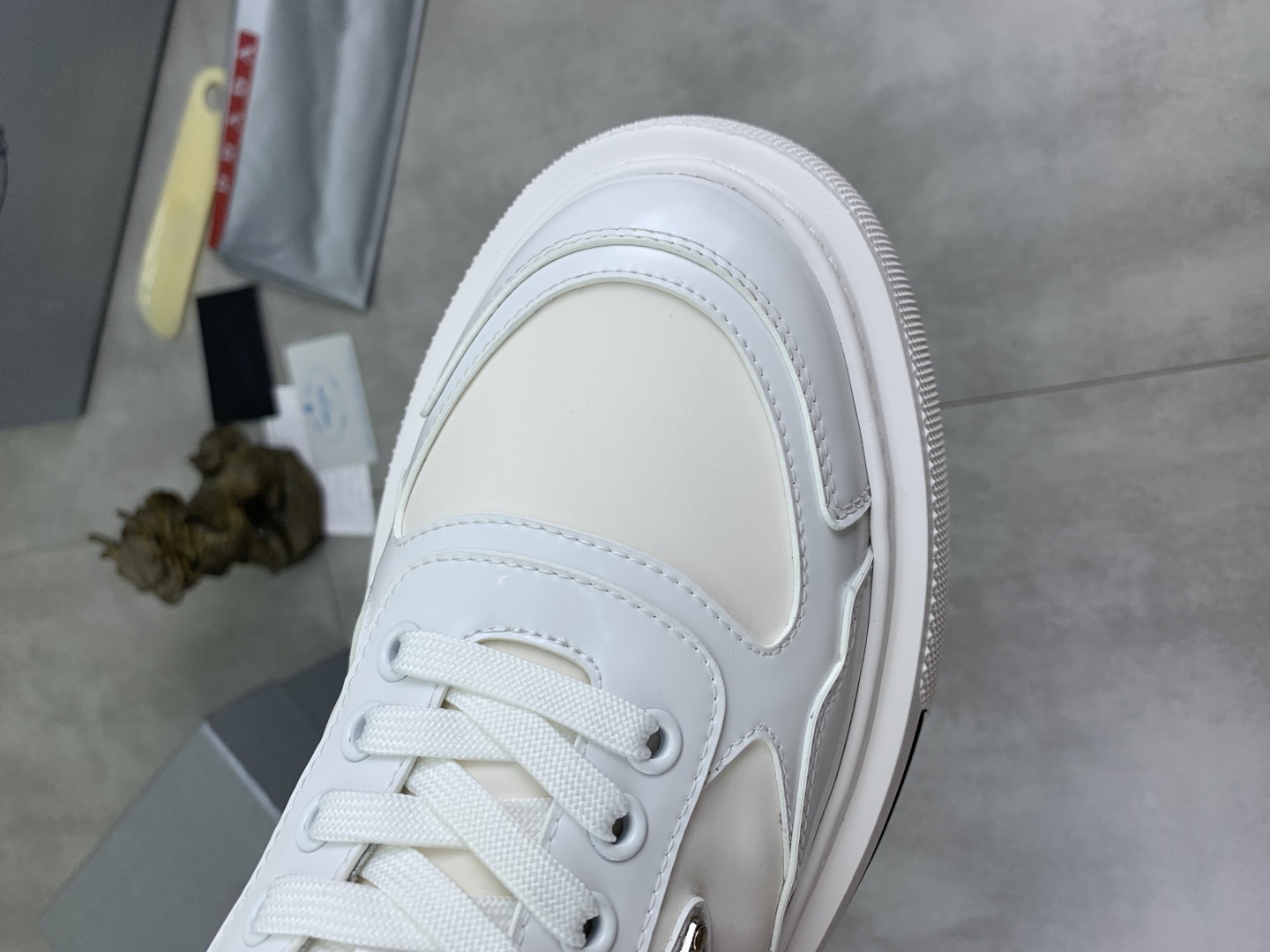 Prada Milano Leather Platform Sneakers White