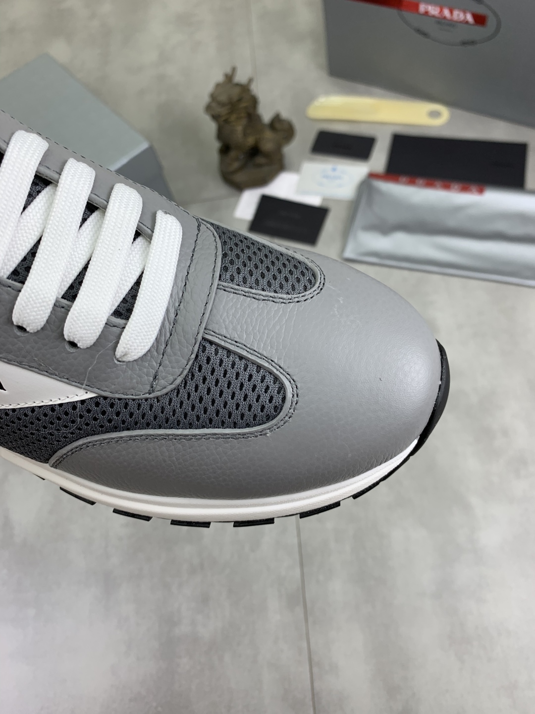 Prada Calfskin Mesh Sneakers Grey