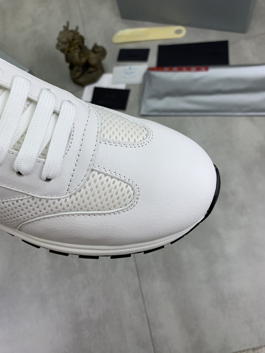 Prada Calf Leather Mesh Runner Sneakers White