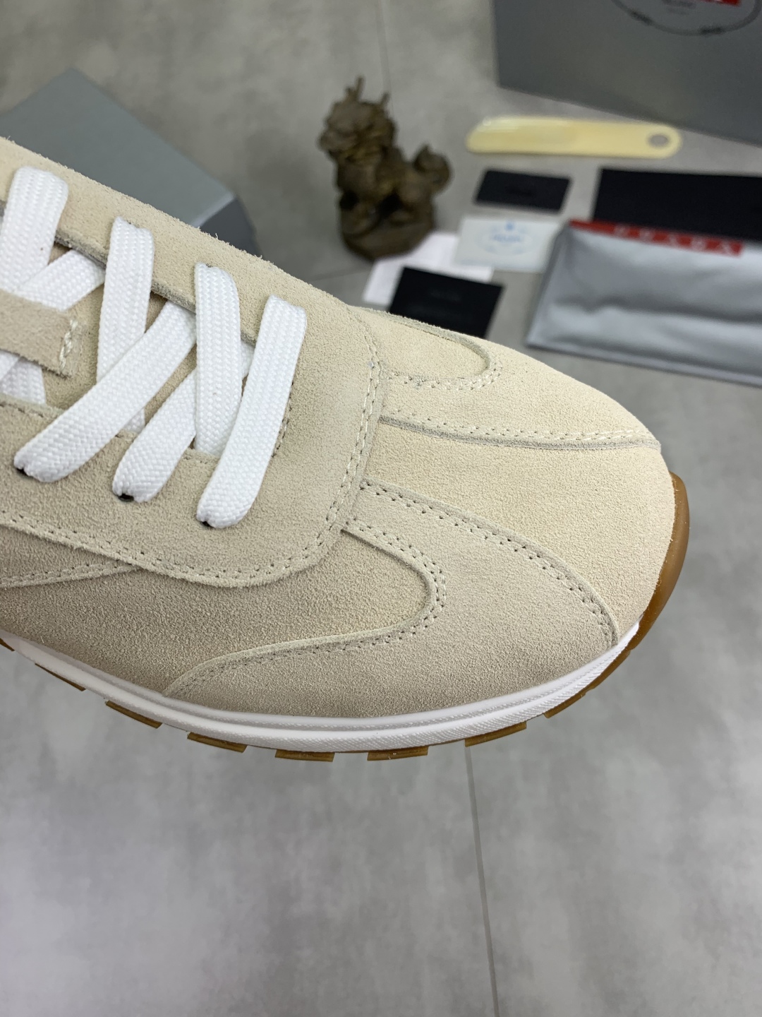 Prada Suede Calfskin Sneakers Beige
