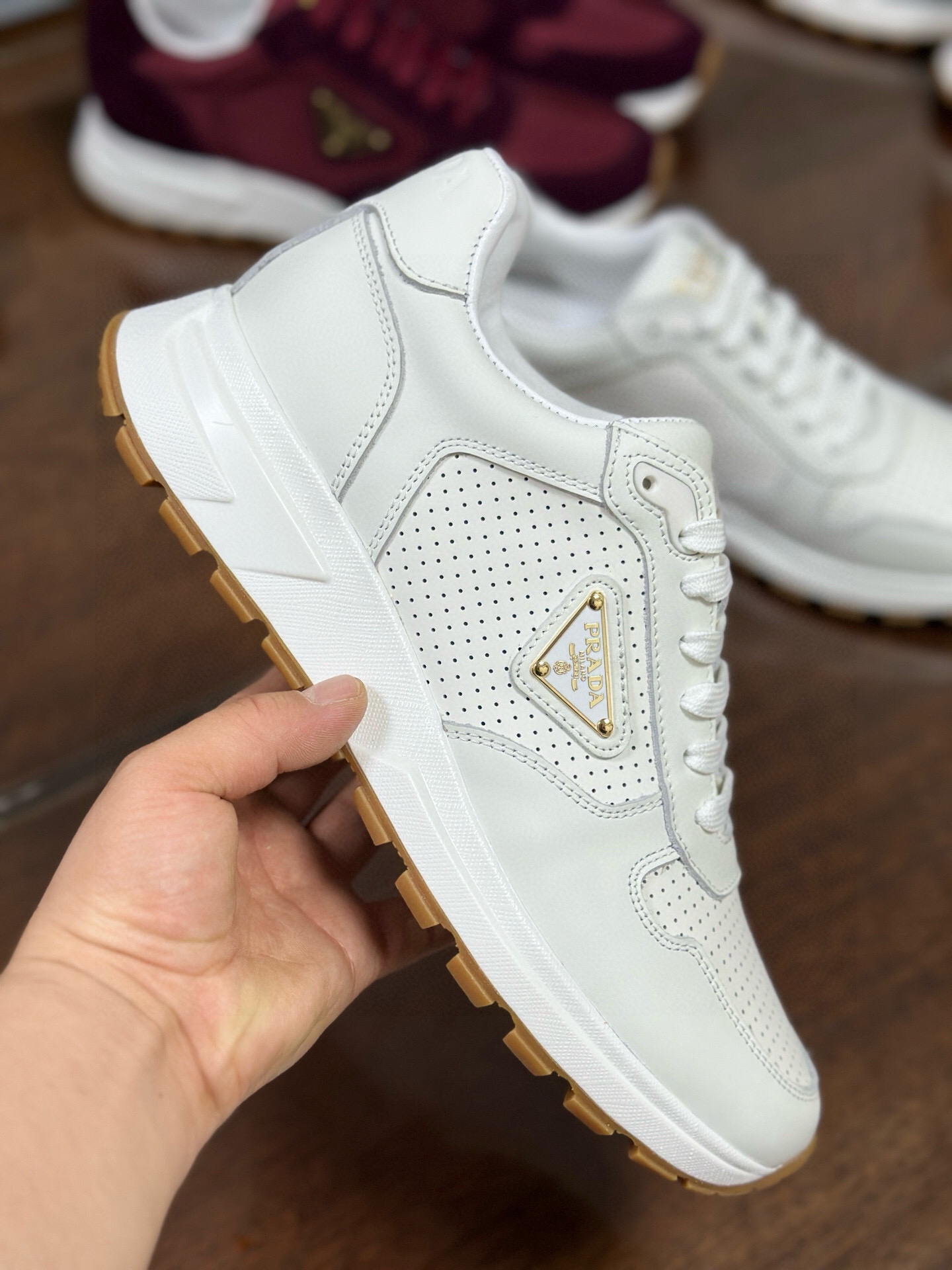 Prada Prax 2.0 Perforated Leather Sneakers White