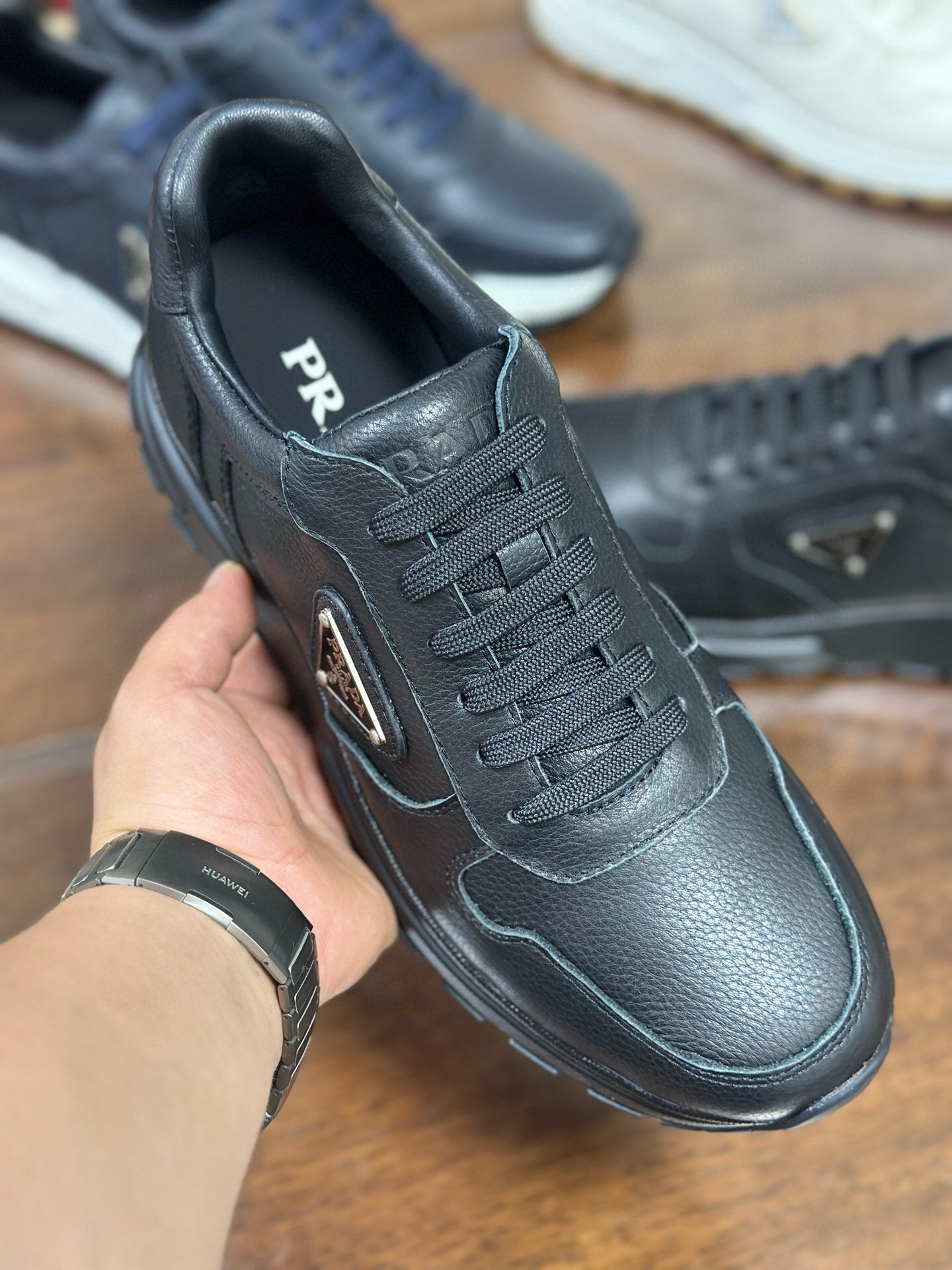 Prada Prax 2.0 Leather Sneakers Black