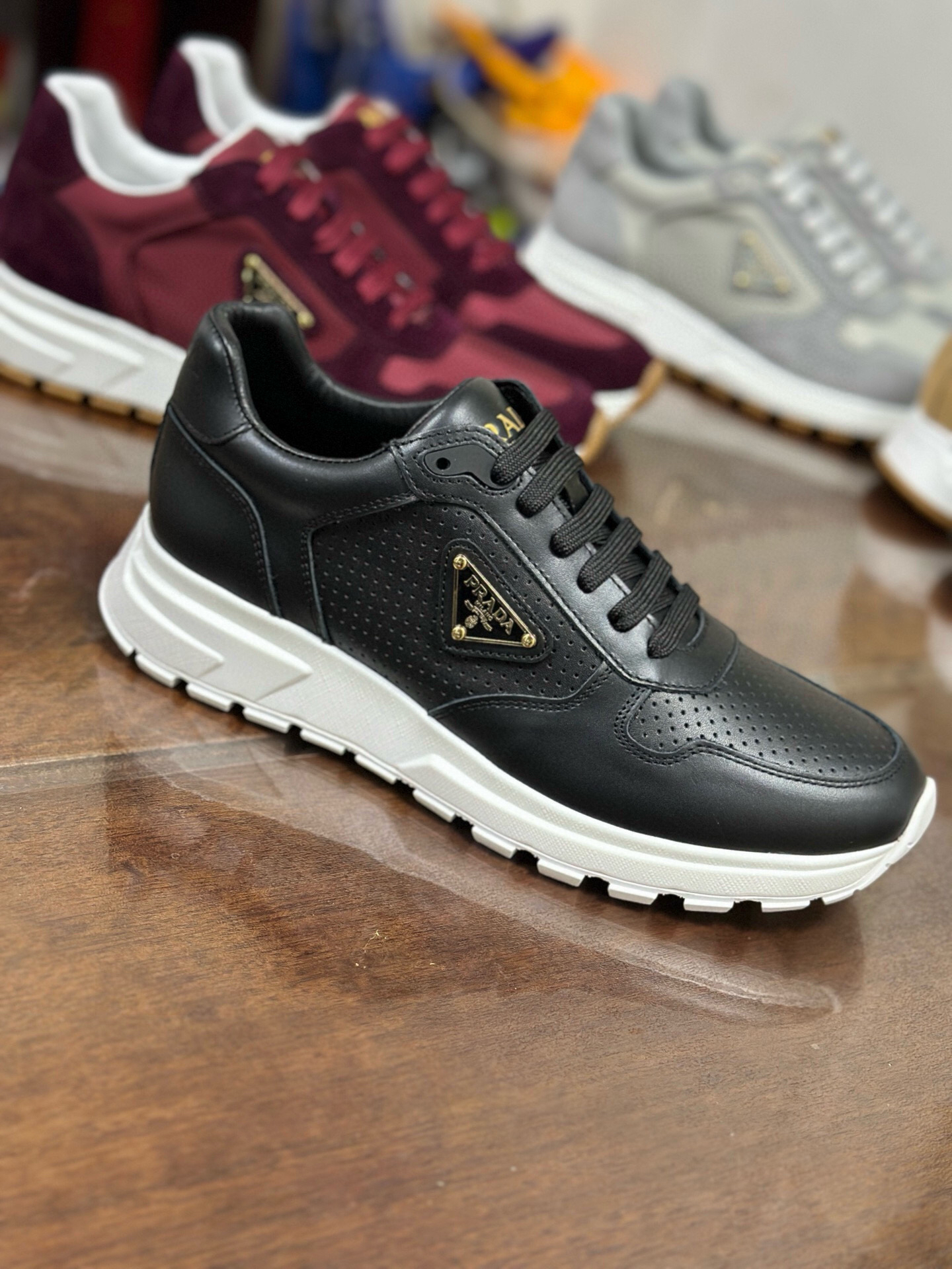 Prada Prax 2.0 Perforated Leather Sneakers Black
