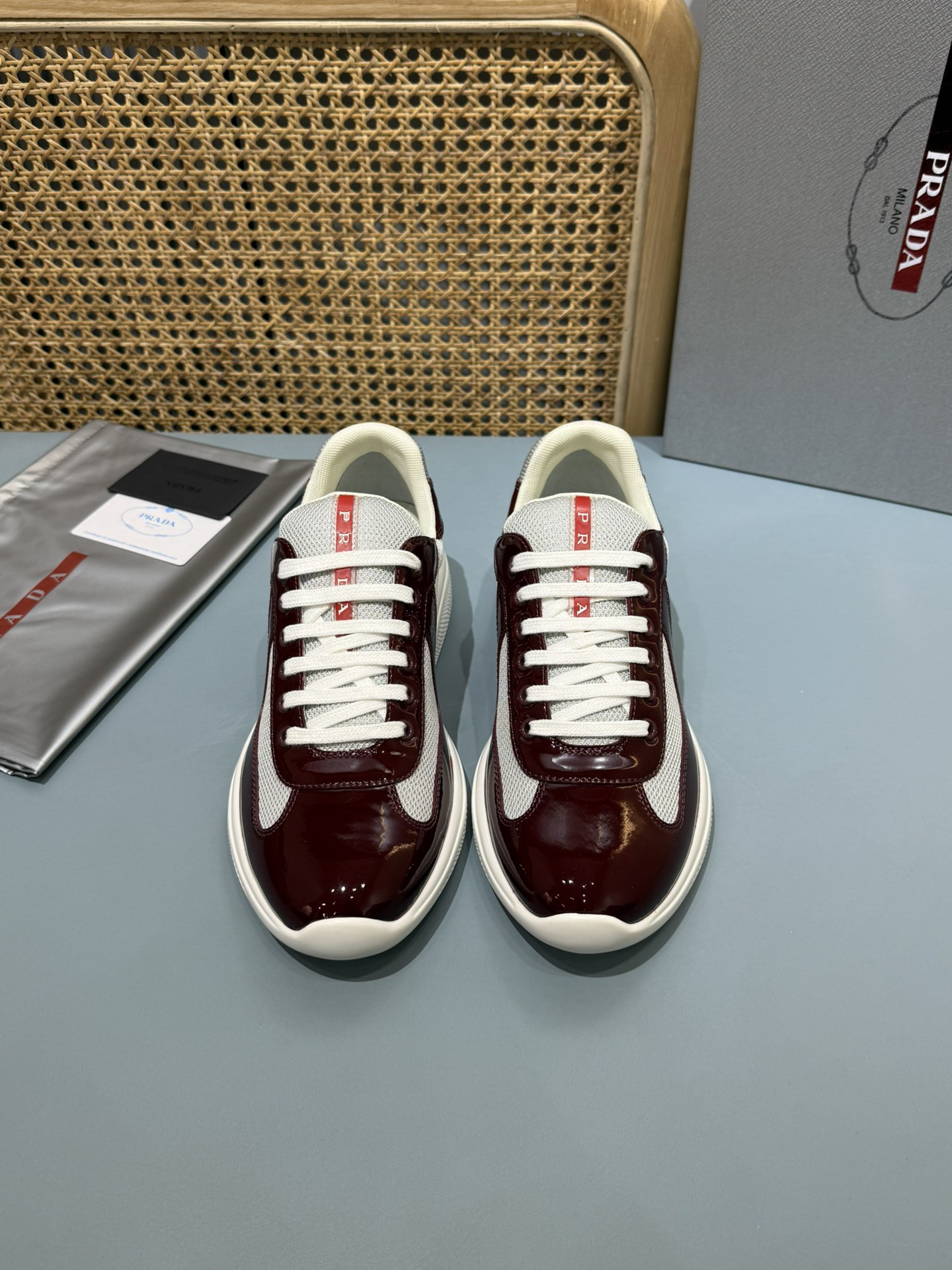 Prada Americas Cup Lace-Up Sneakers Burgundy